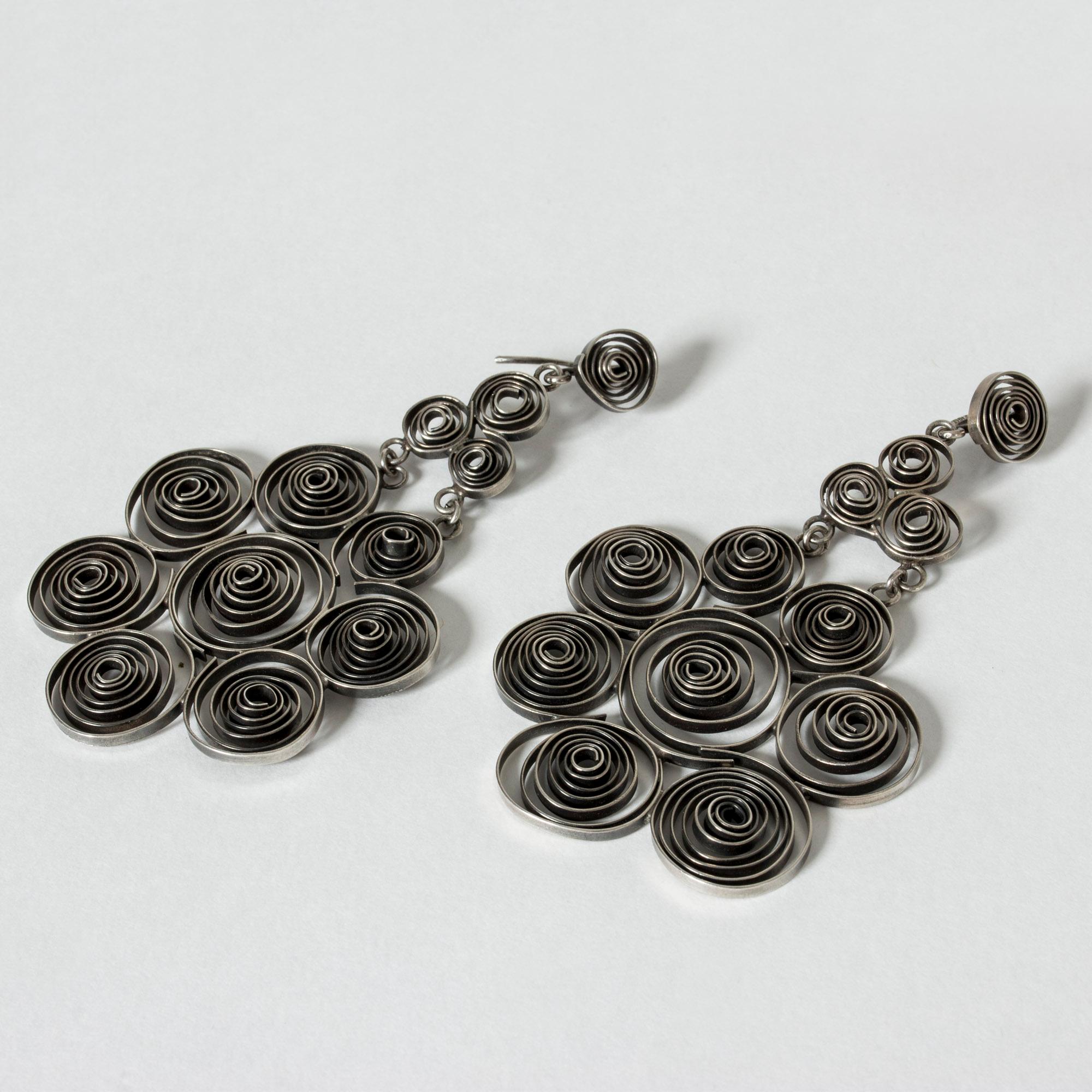 Modernist Pair of Silver “Paw” Earrings by Liisa Vitali, Finland, 1968