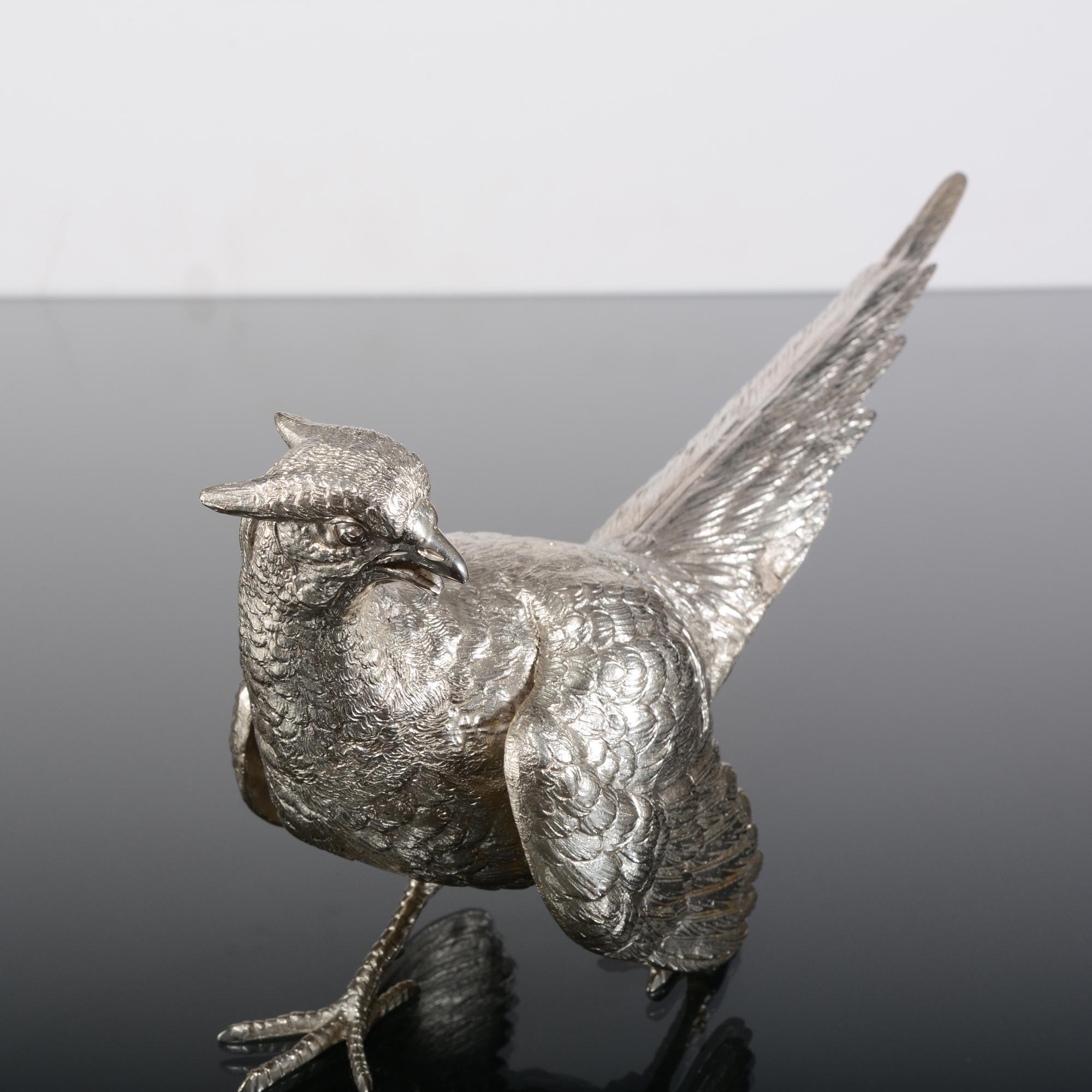 English Pair of Silver Pheasants, 1973 For Sale