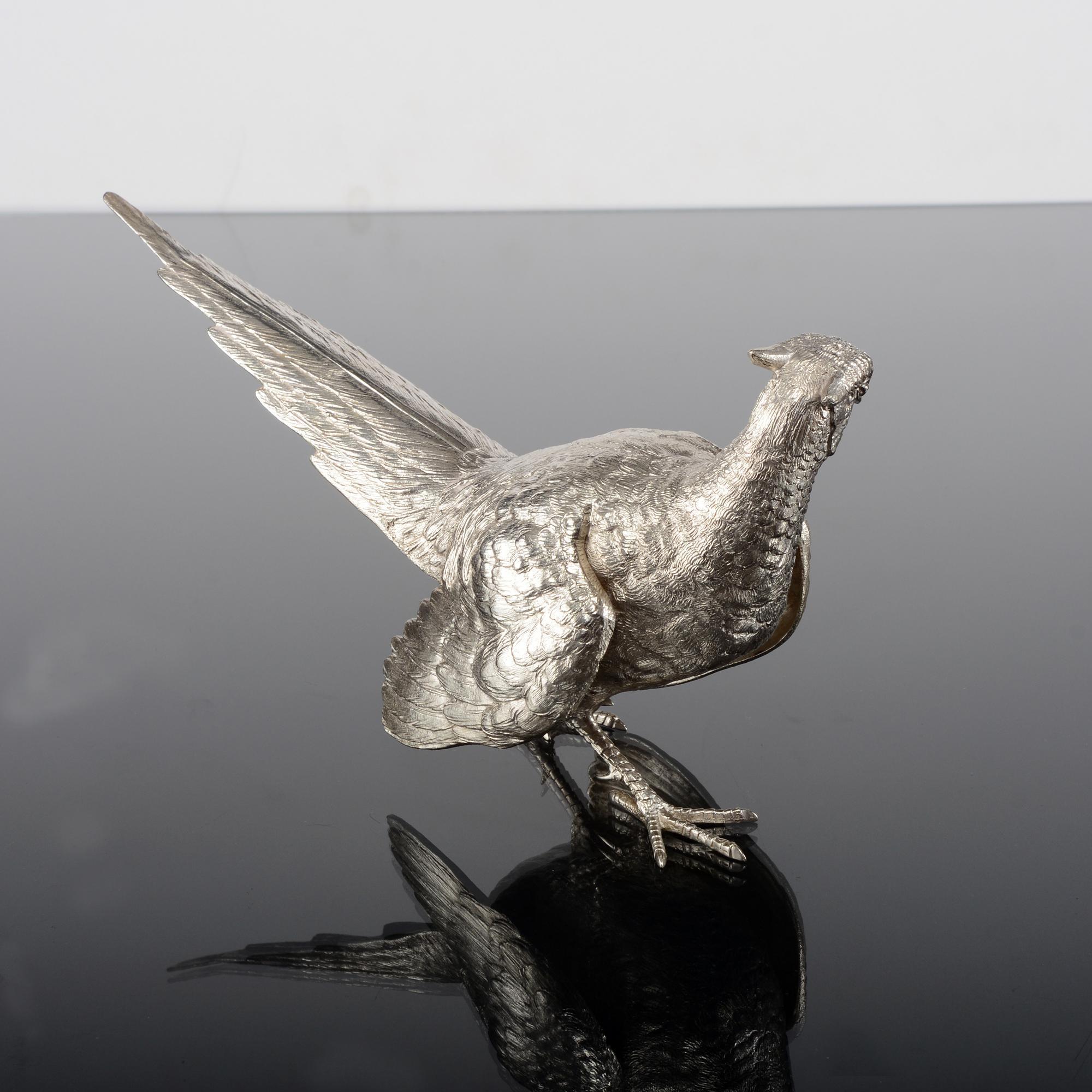 English Pair of Silver Pheasants, 1973 For Sale