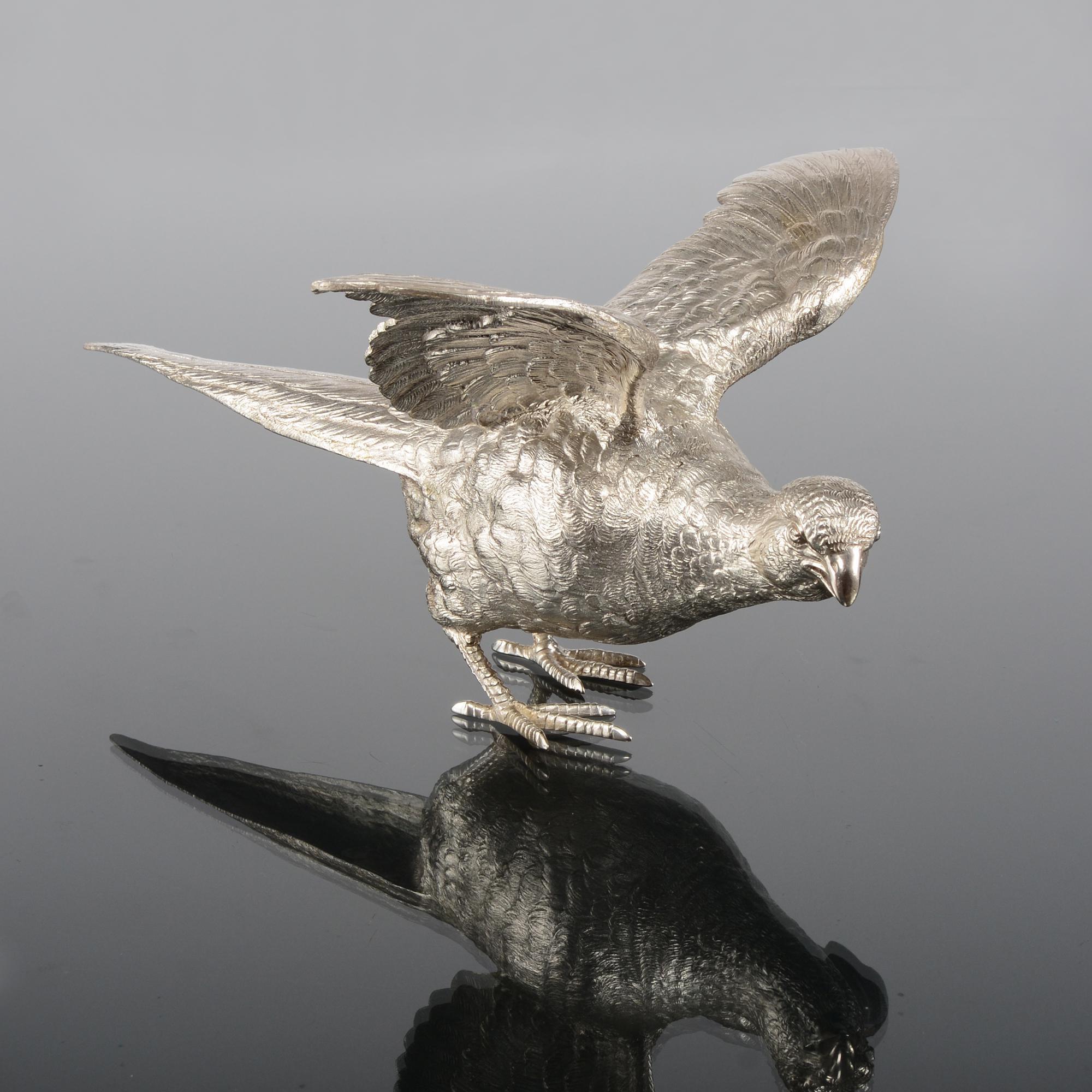 English Pair of Silver Pheasants, 1973 For Sale