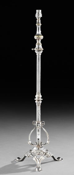 Pair of Silver Plate 19th Century English Antique Column Lamps