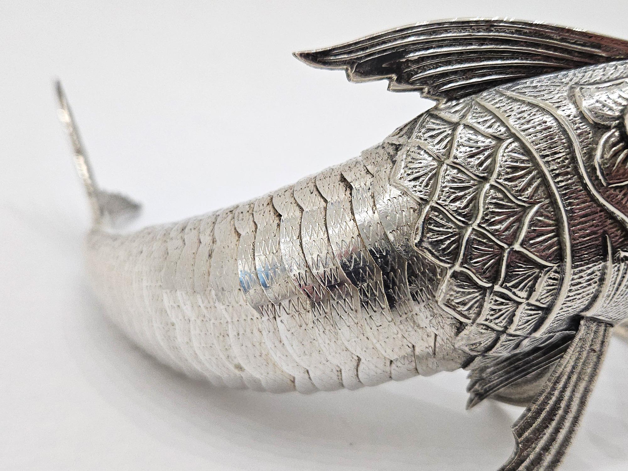 Pair of Silver Plate Articulated Fish with Green Glass Eyes, Spain c. 1930 For Sale 8