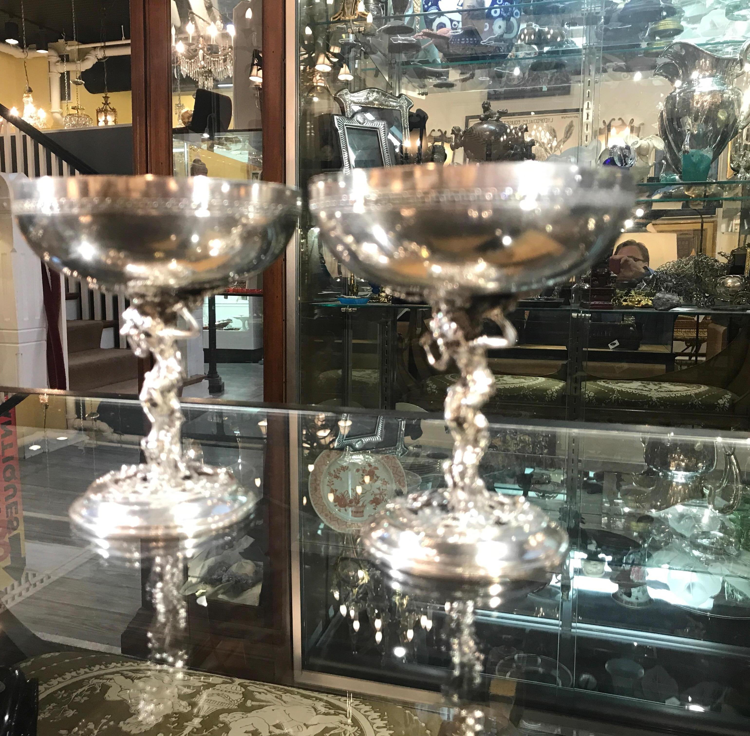 Pair of Silver Plate Bacchanalian Toasting Champagne Coupes 2