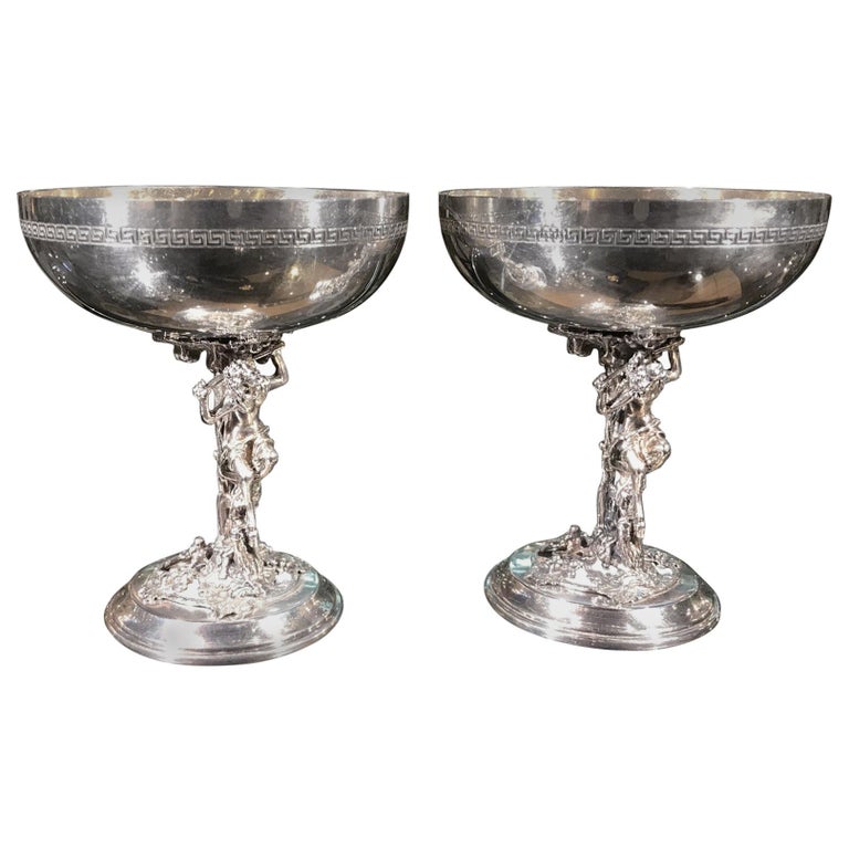 Pair of Vintage Made in Spain Silver Plated Champagne Goblets
