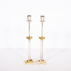 Pair of Silver Plate & Brass Candlesticks by Ettore Sottsass for Swid Powell