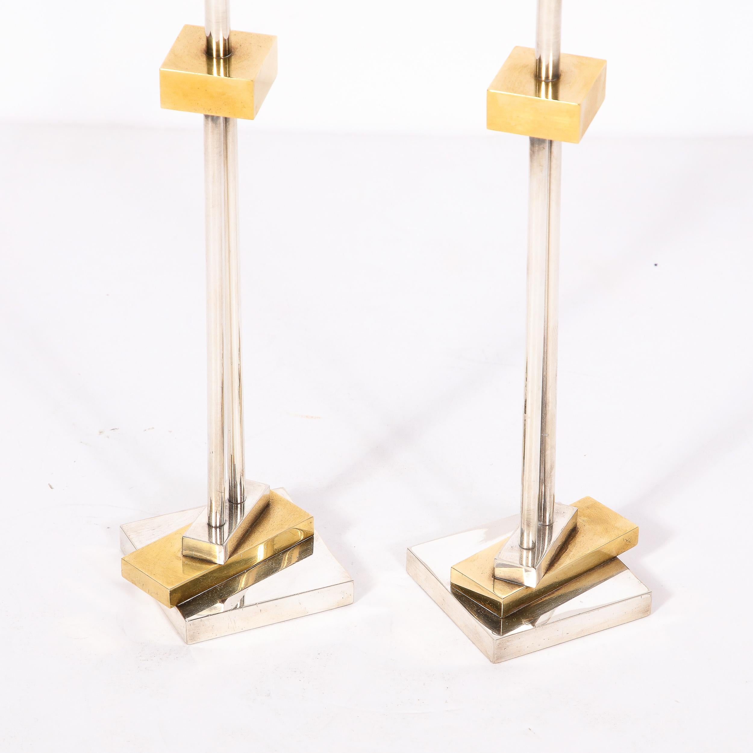 Mid-Century Modern Pair of Silver Plate & Brass Candlesticks by Ettore Sottsass for Swid Powell