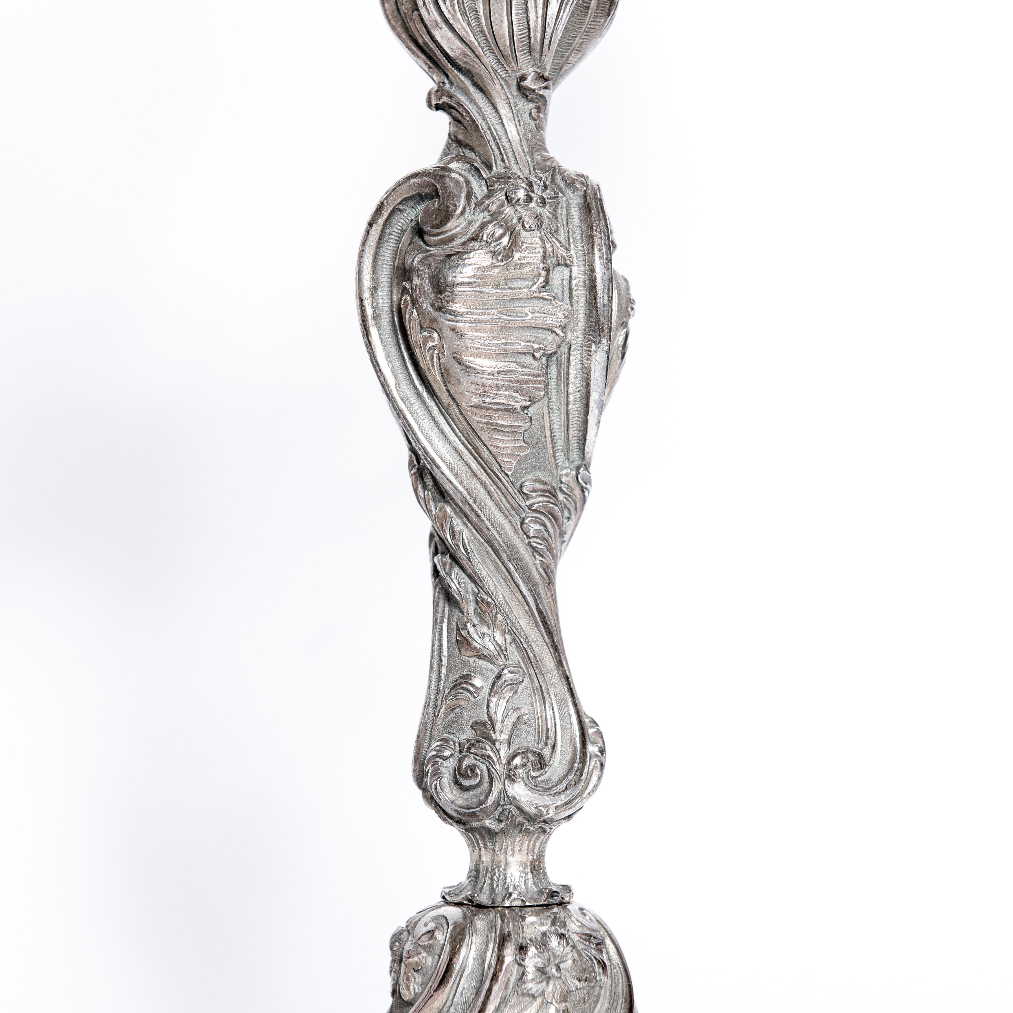 Rococo Pair of Silver Plate Candelabras Signed Christofle, France, Early 20th Century For Sale