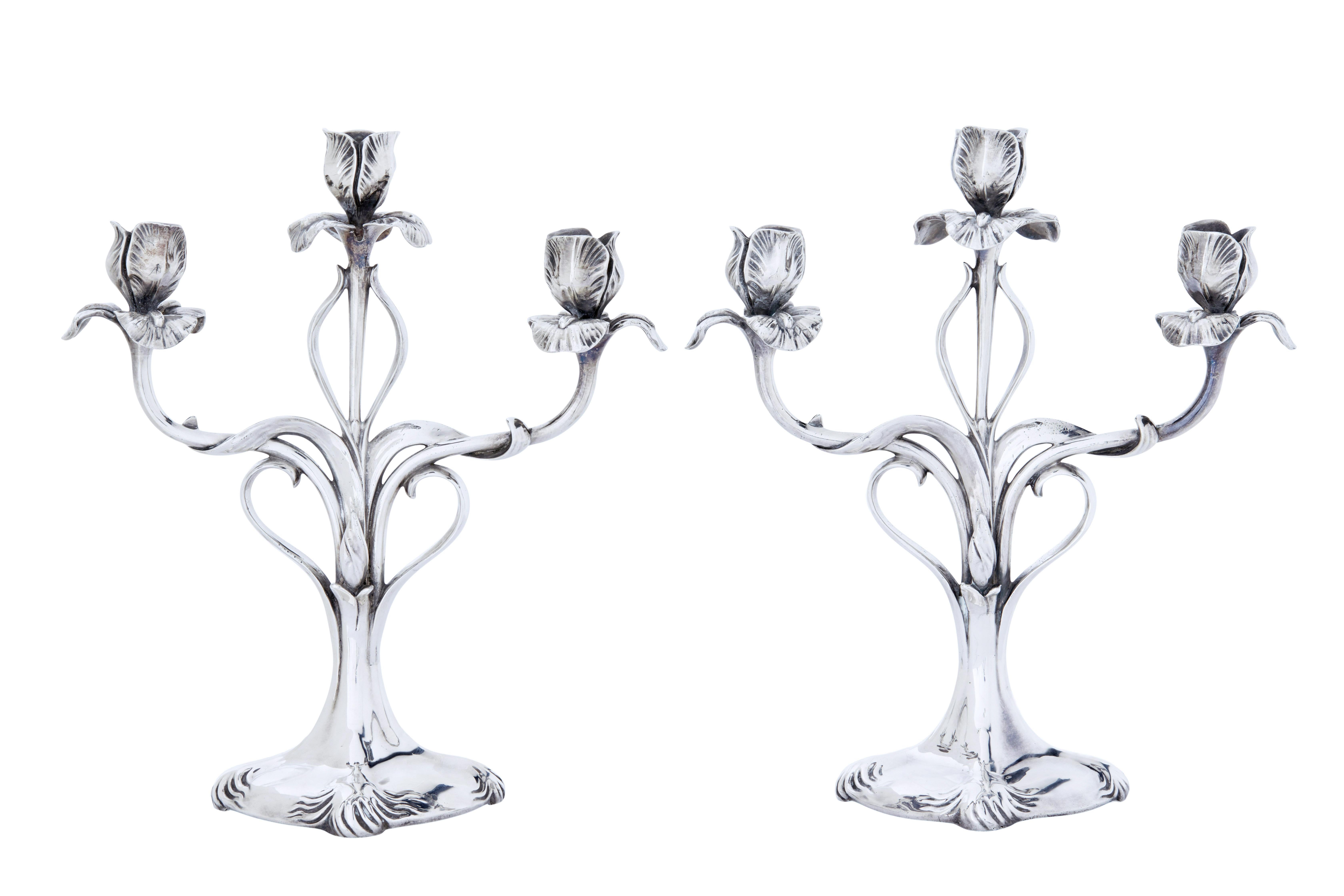 Art Nouveau Pair of Silver Plate Candlesticks by Christofle