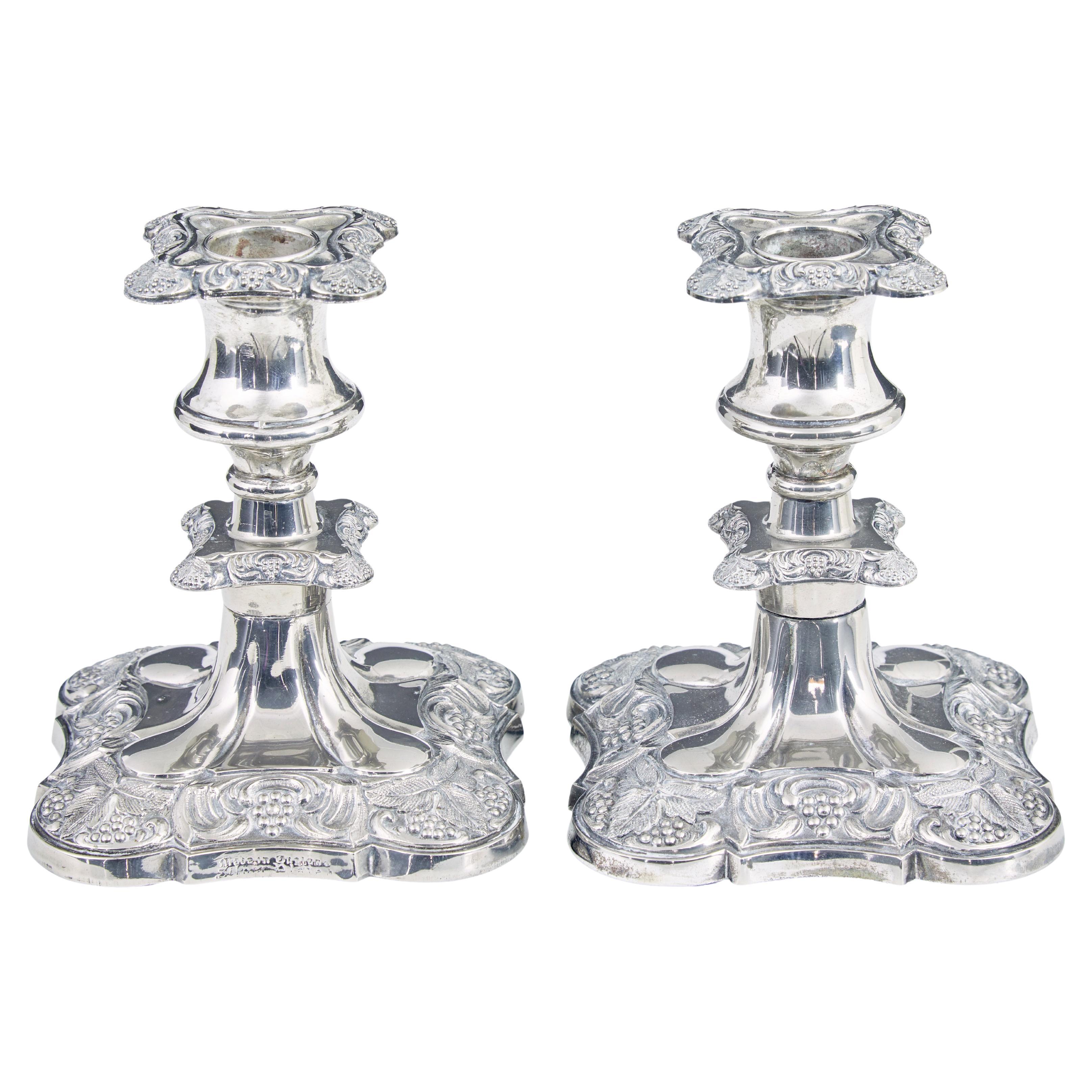 Pair of silver plate candlesticks For Sale