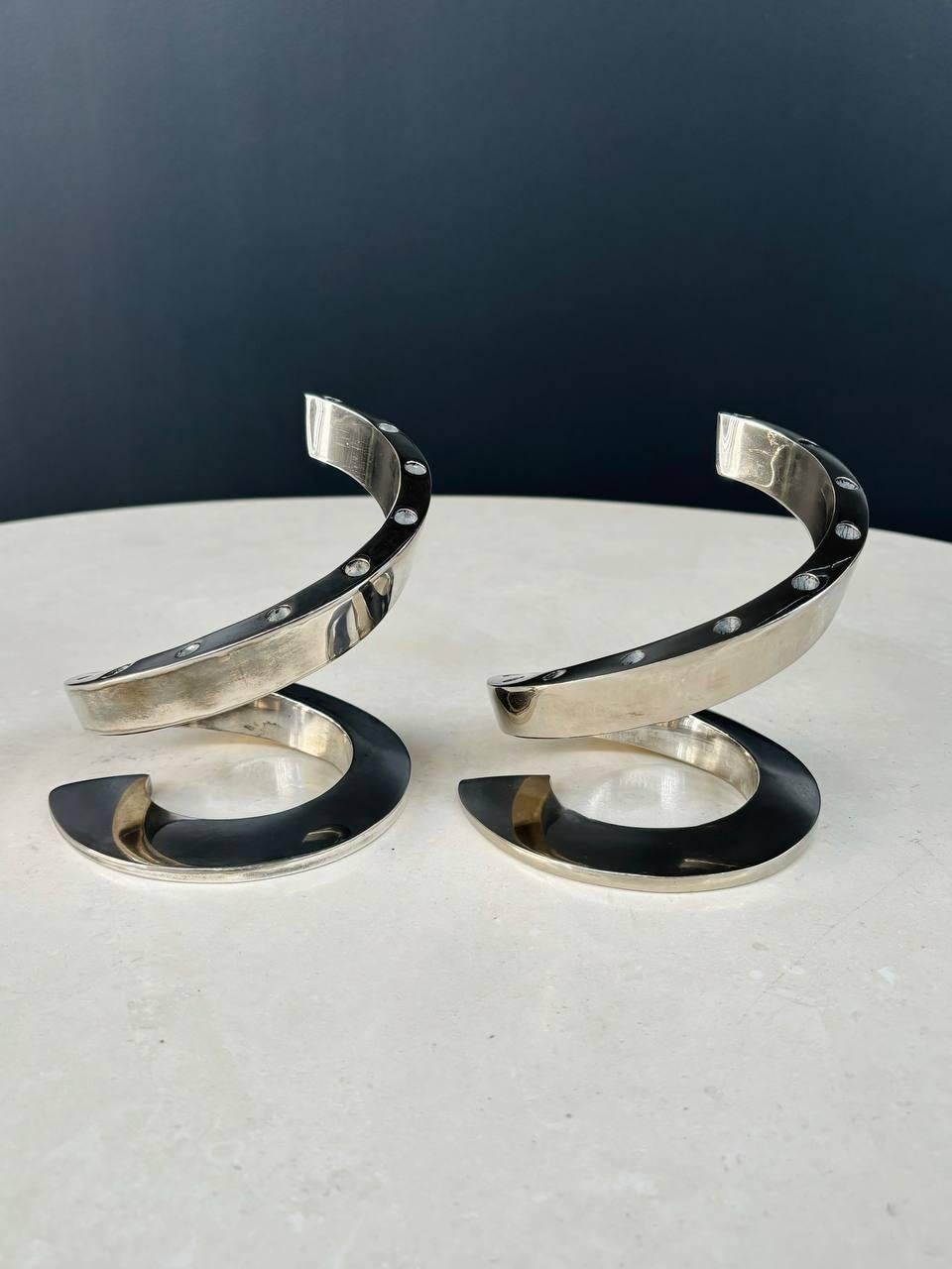 Danish Pair of Silver Plate Coil Snake Candle Holders by Bertil Vallien for Dansk For Sale