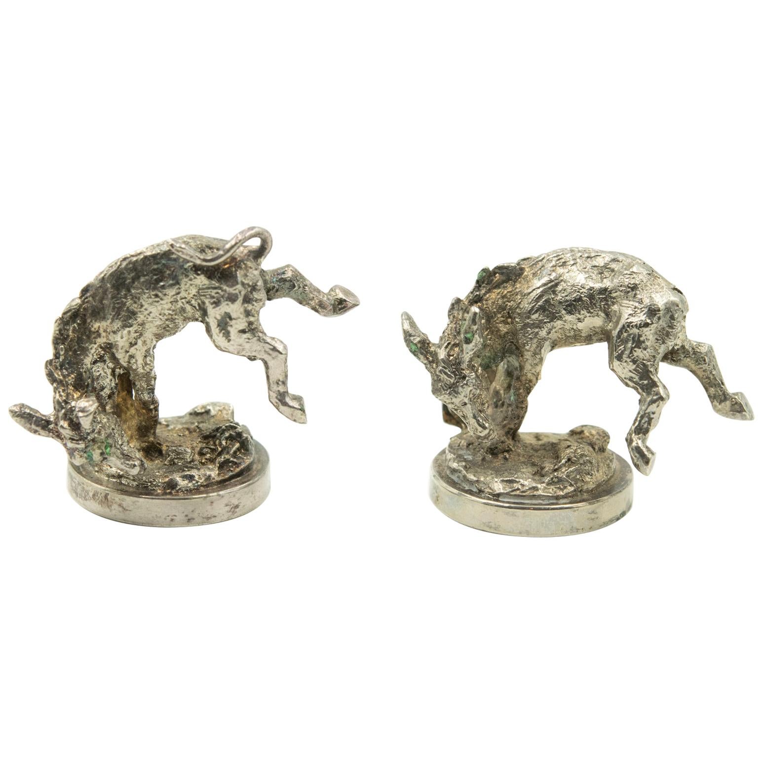 Pair of Silver Plate Donkey Menu Holders For Sale