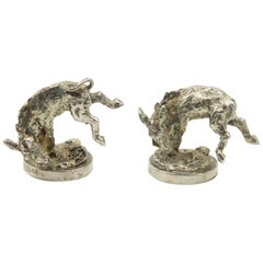 Antique Pair of Silver Plate Donkey Menu Holders