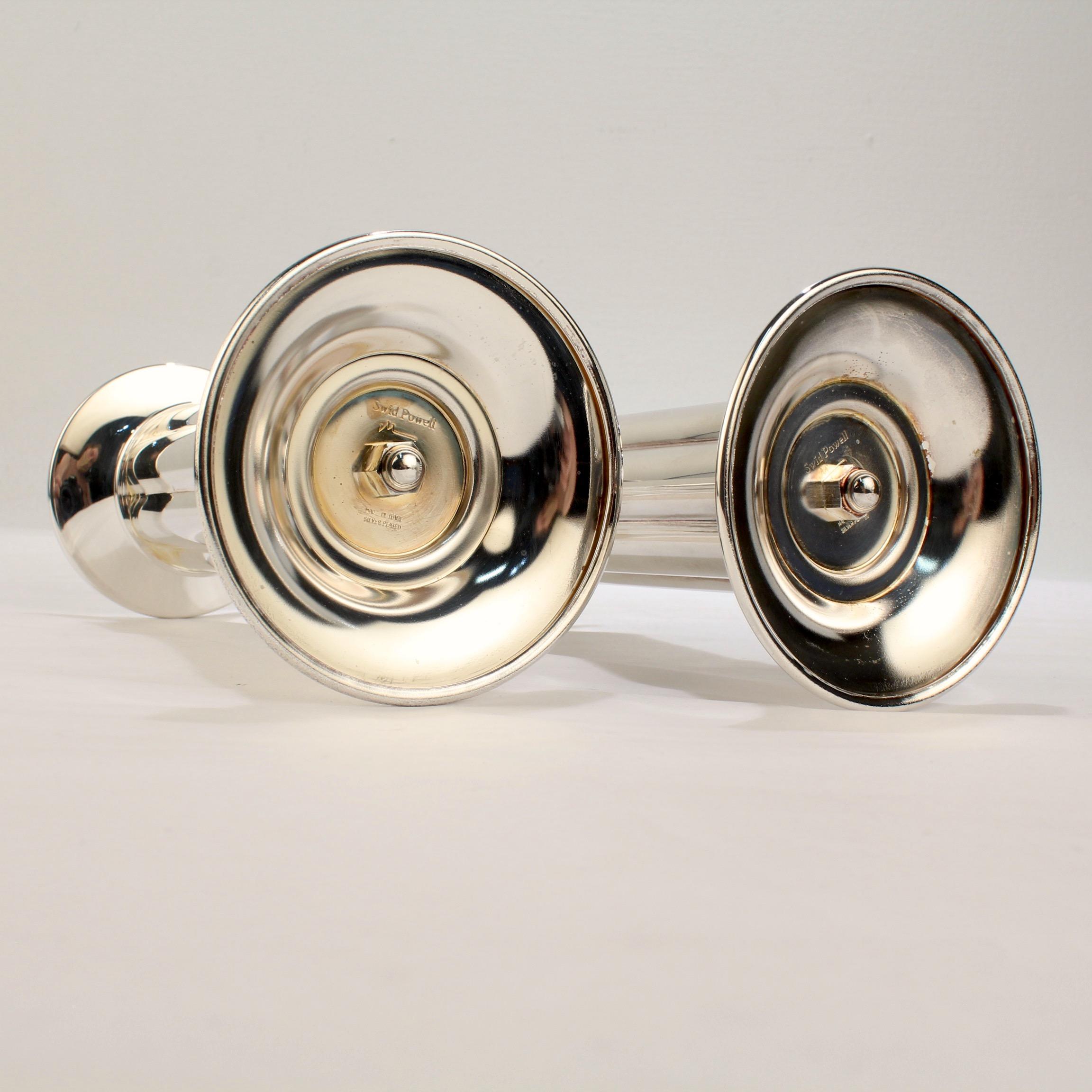 Modernist Pair of Silver Plate Fluted Candlesticks by Robert A.M. Stern for Swid Powell For Sale