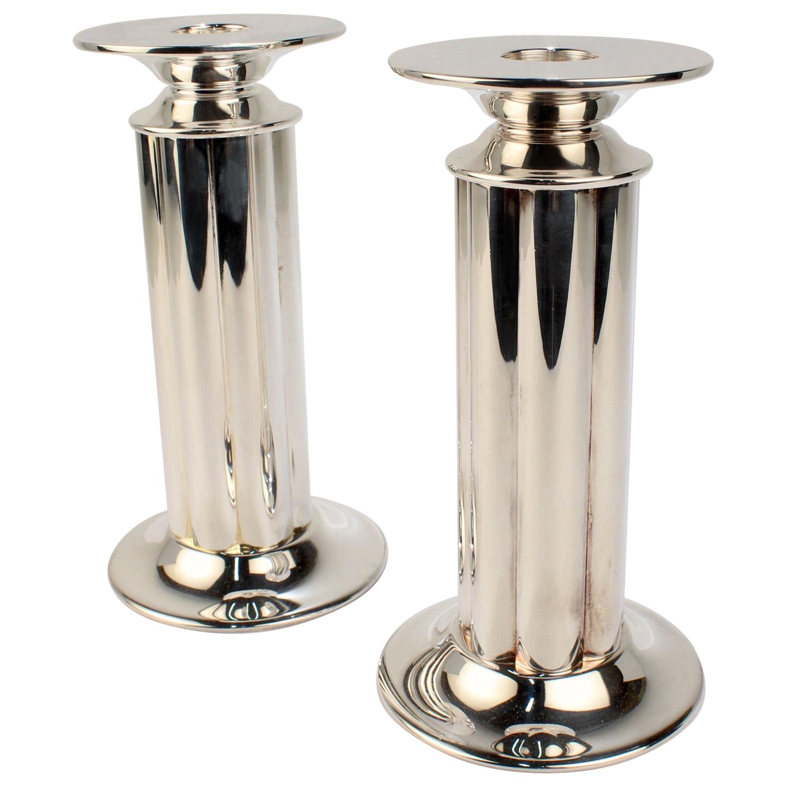 Pair of Silver Plate Fluted Candlesticks by Robert A.M. Stern for Swid Powell For Sale