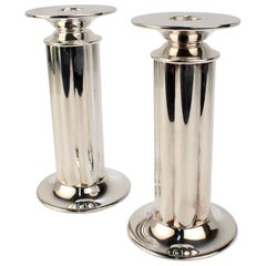 Pair of Silver Plate Fluted Candlesticks by Robert A.M. Stern for Swid Powell