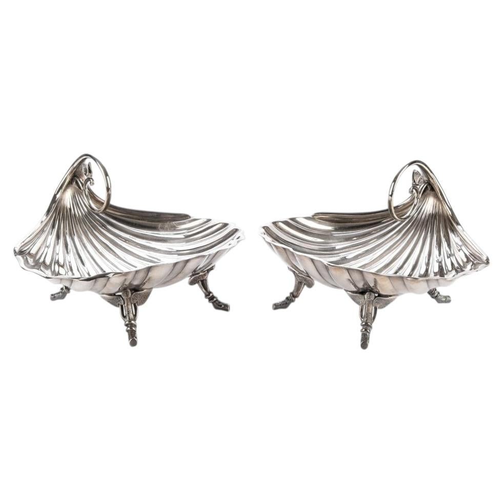 Pair Of Silver Plate Footed Shell Form Dishes