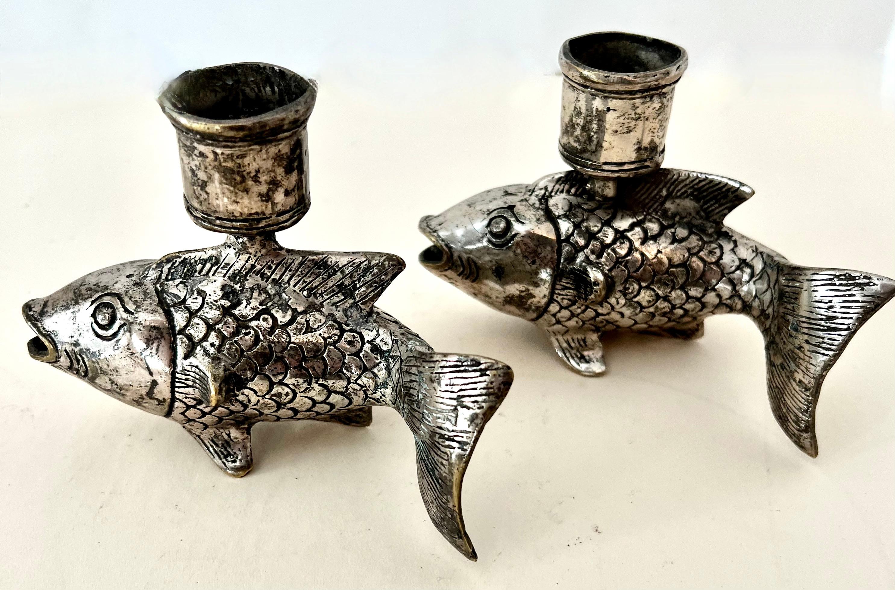Pair of Silver Plate Koi Fish Candlesticks 1