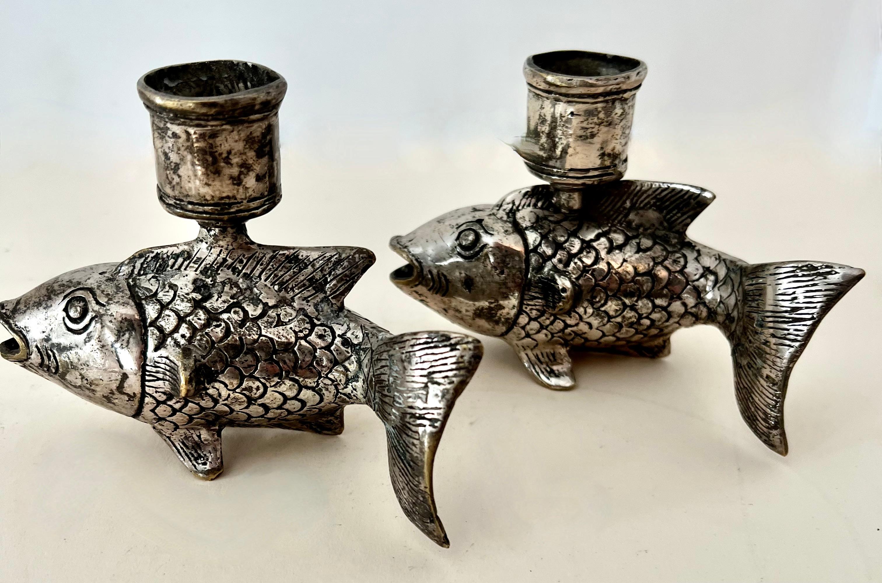 Pair of Silver Plate Koi Fish Candlesticks 2