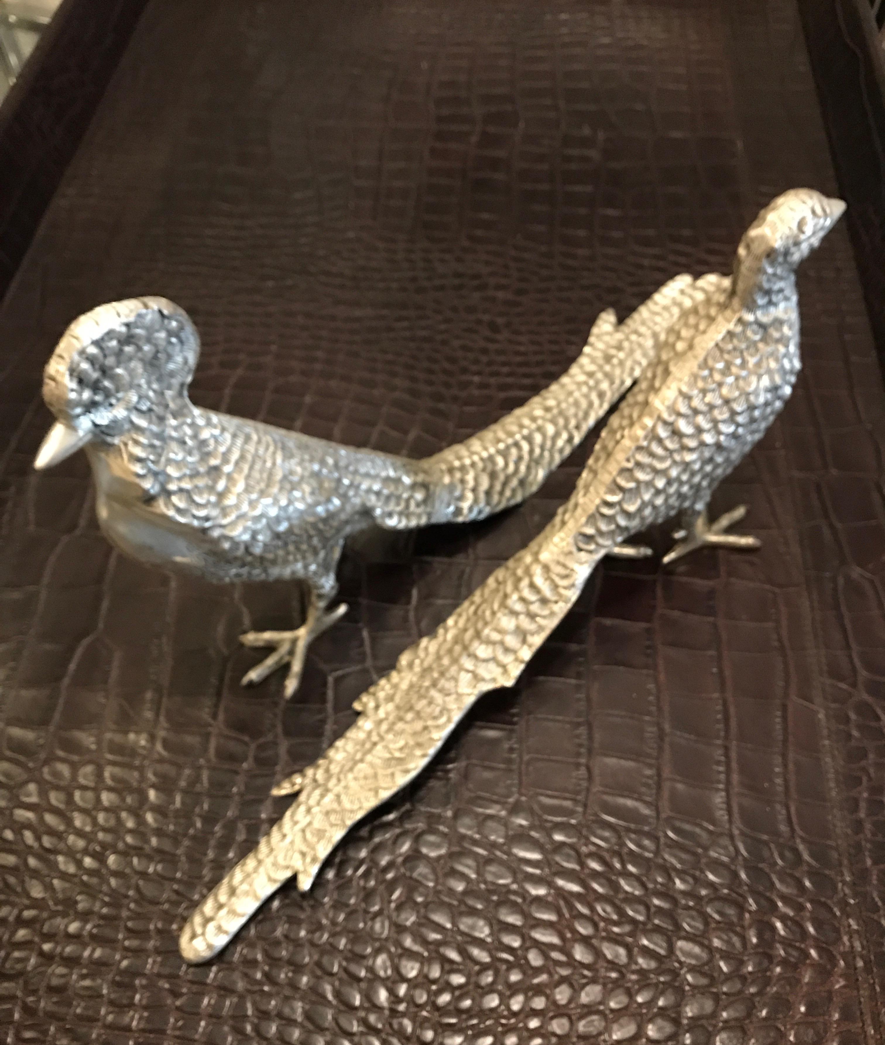 Italian Pair of Silver Plate Pheasants
