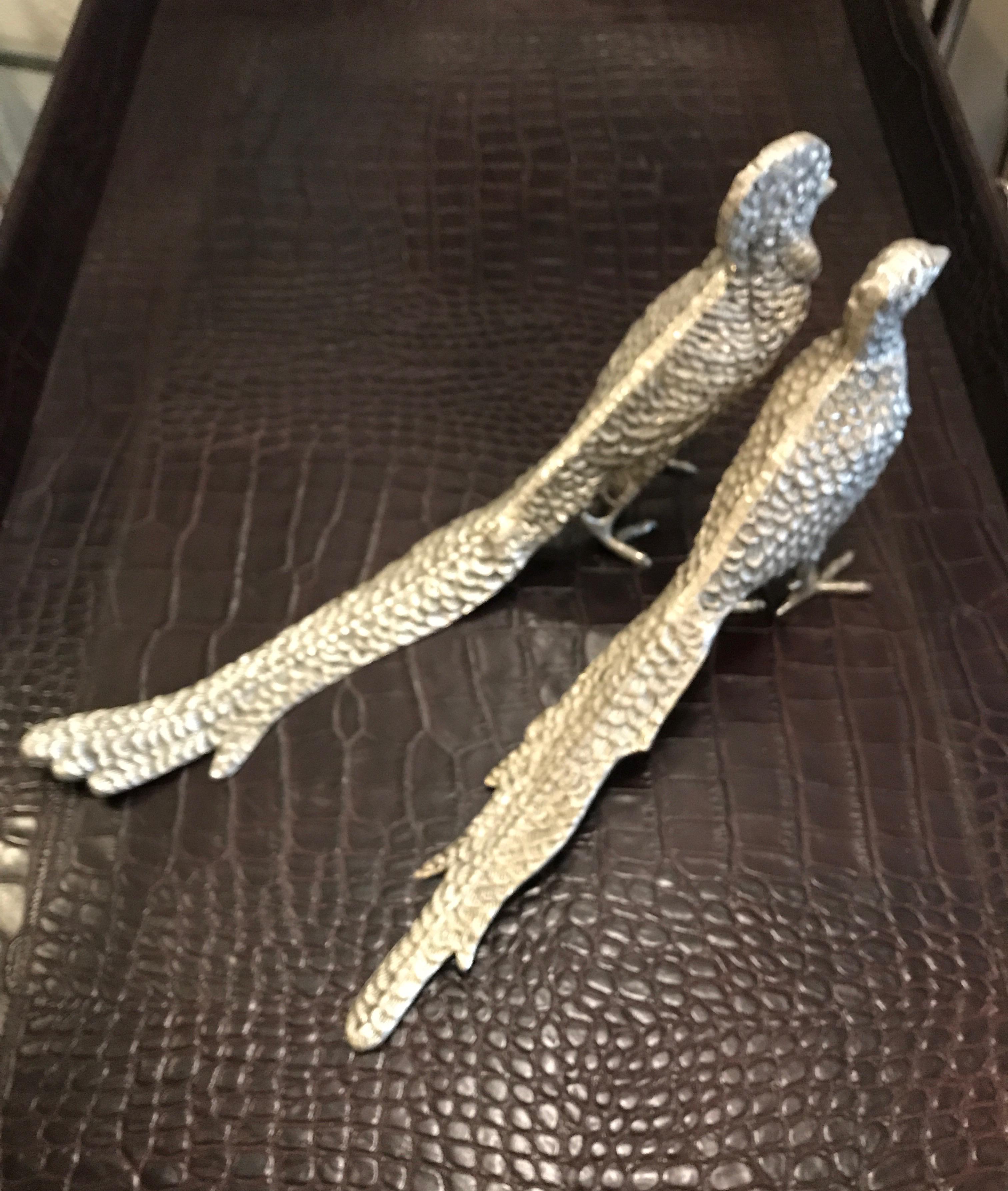 Pair of Silver Plate Pheasants In Good Condition In West Palm Beach, FL