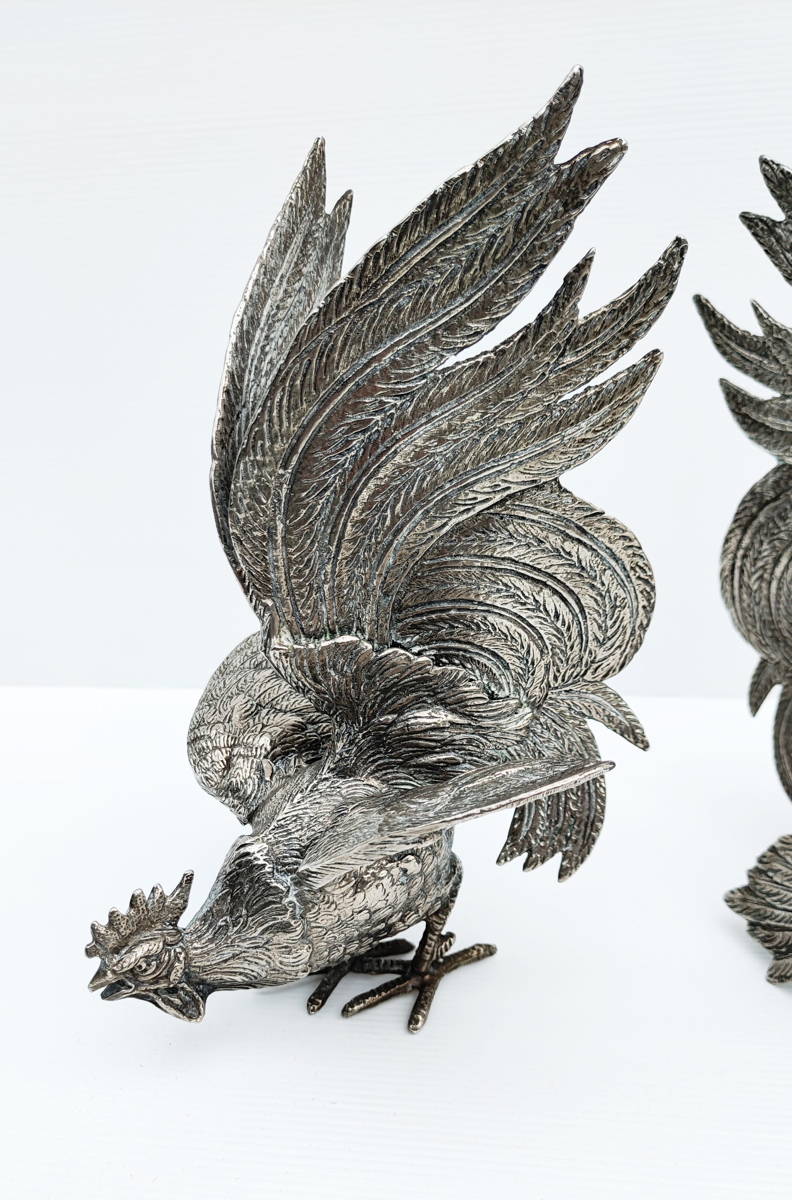 Pair of Silver Plate Roosters, France, 1960s For Sale 5