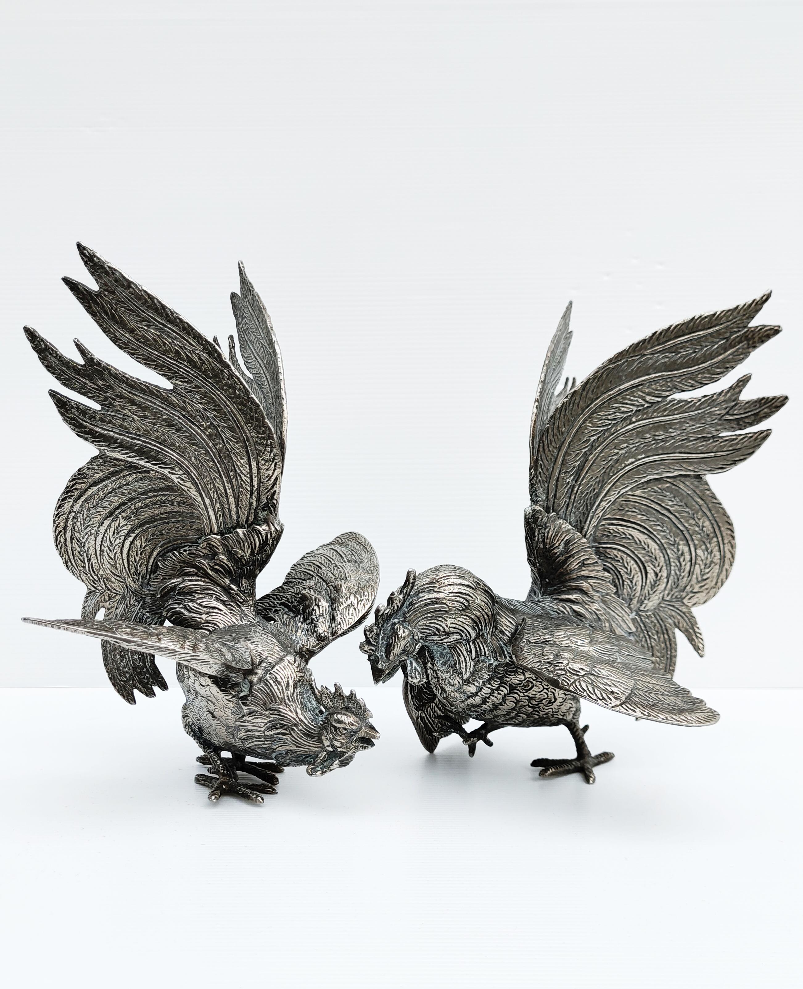 Pair of Silver Plate Roosters, France, 1960s For Sale 6
