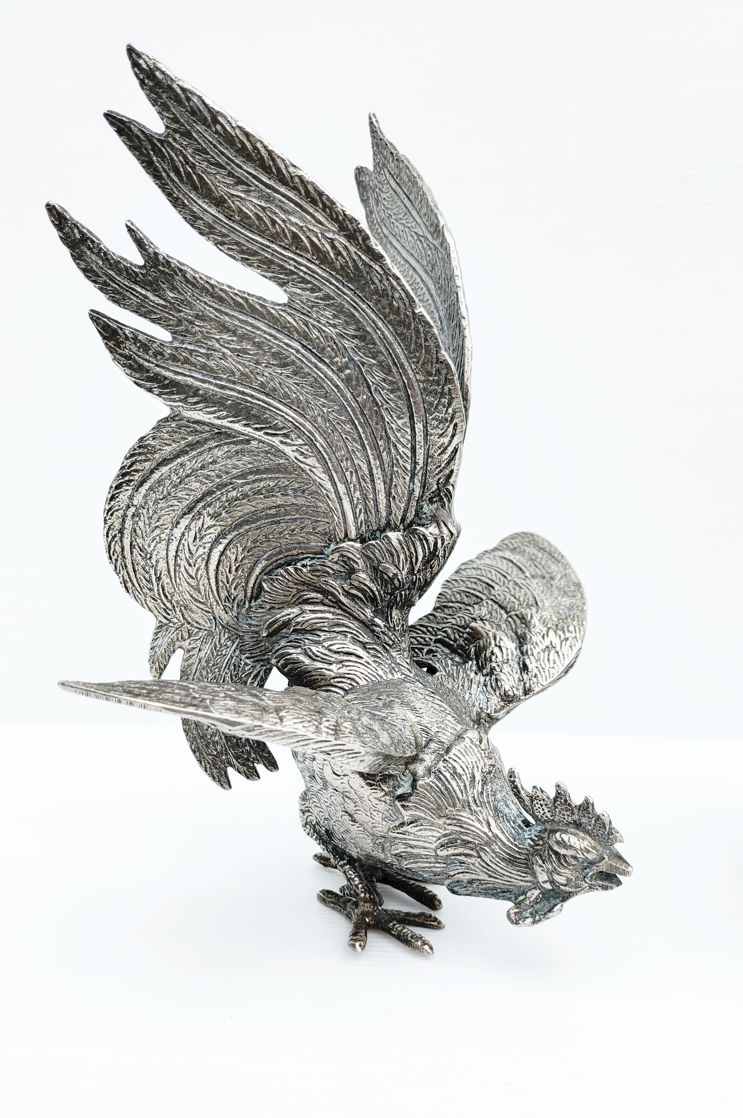 French Pair of Silver Plate Roosters, France, 1960s For Sale
