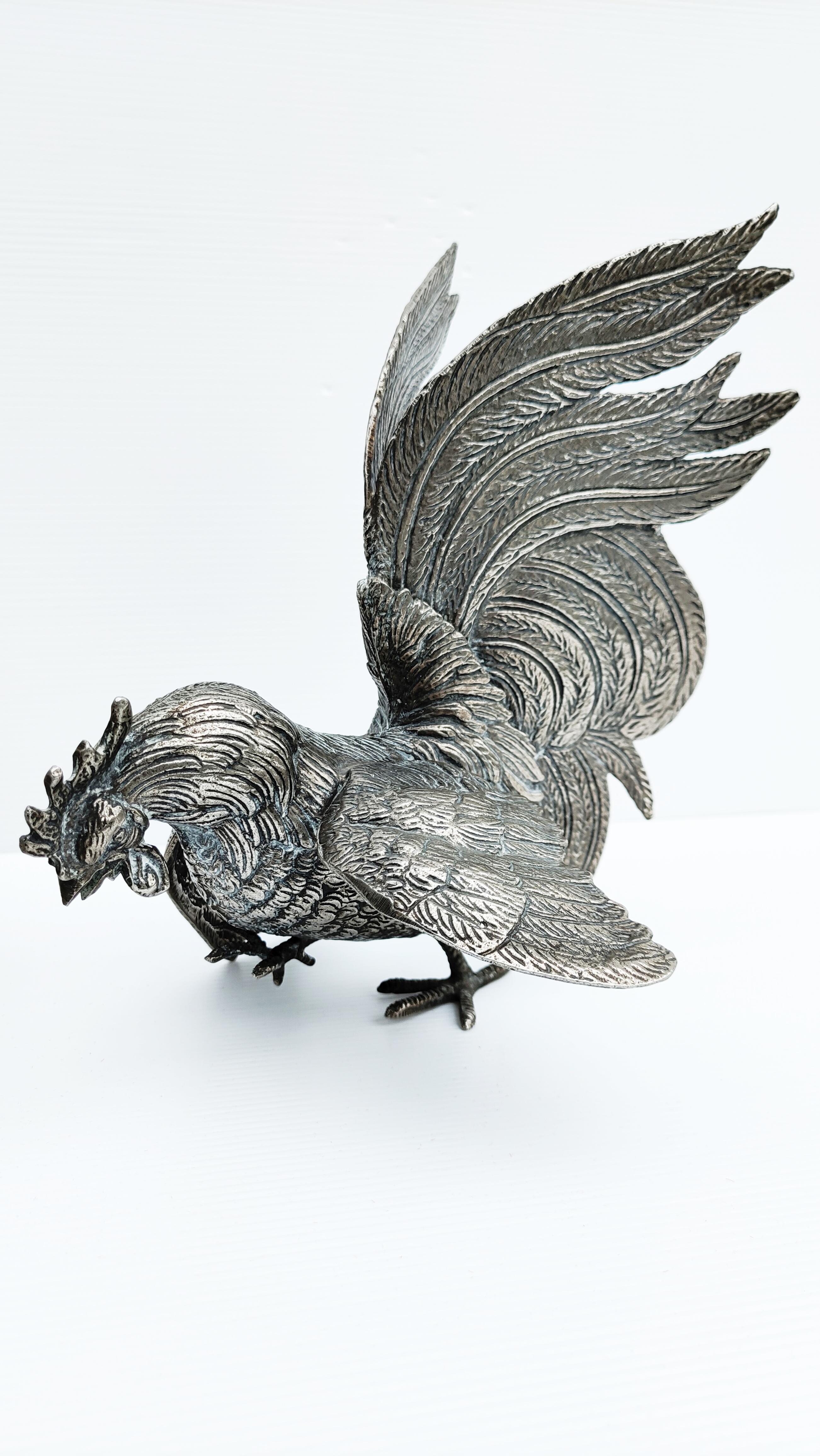 Pair of Silver Plate Roosters, France, 1960s In Good Condition For Sale In L'Escala, ES