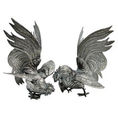 Pair of Silver Plate Roosters, France, 1960s
