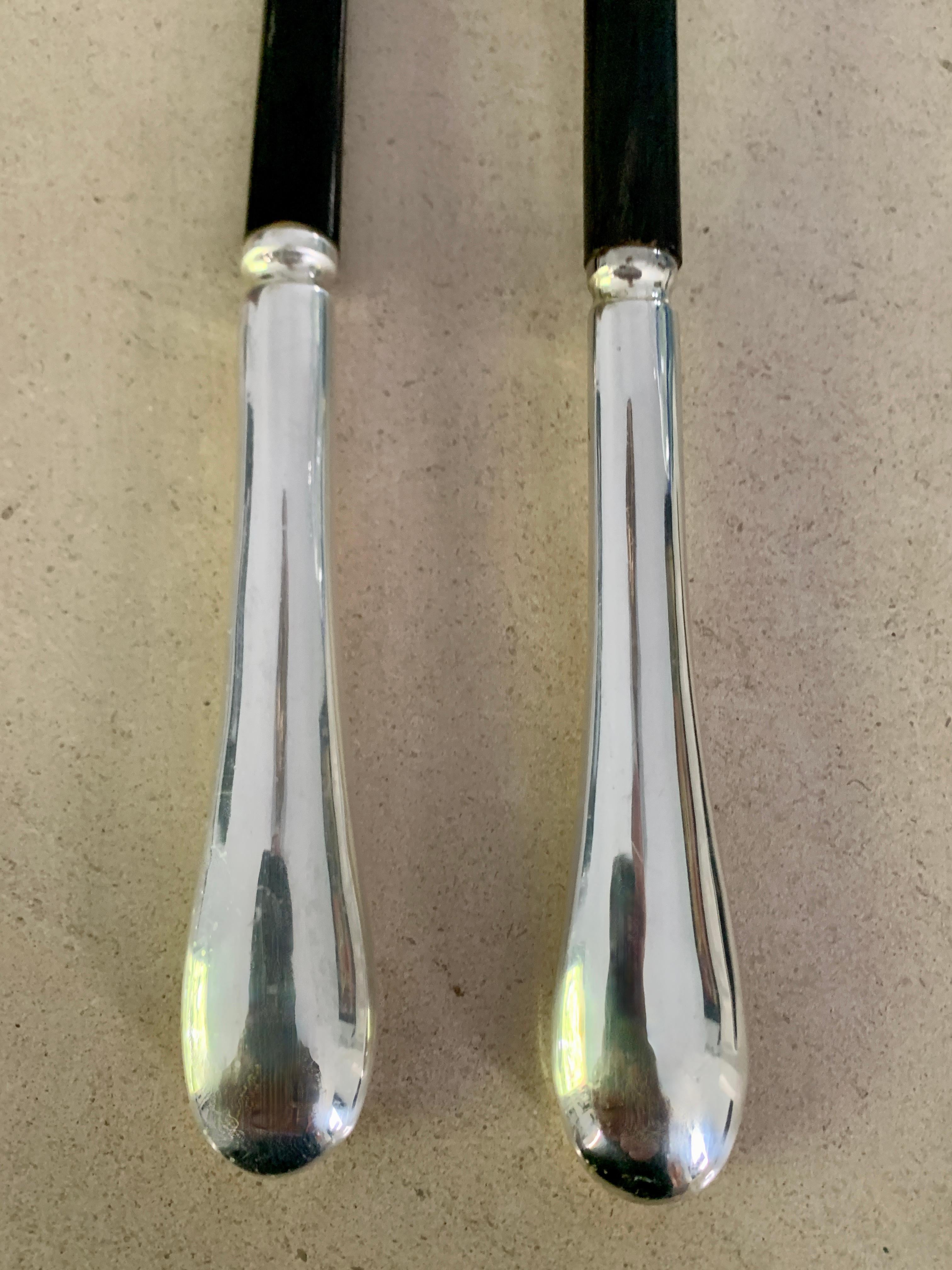 Polished Pair of Silver Plate Salad Servers For Sale