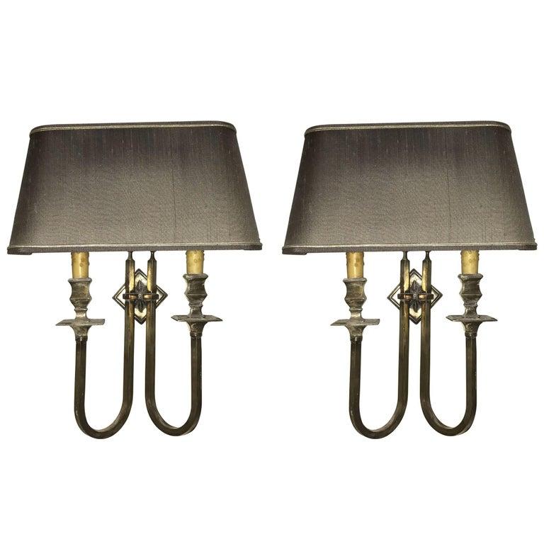 Regency Revival Pair of Silver Plate Sconces For Sale