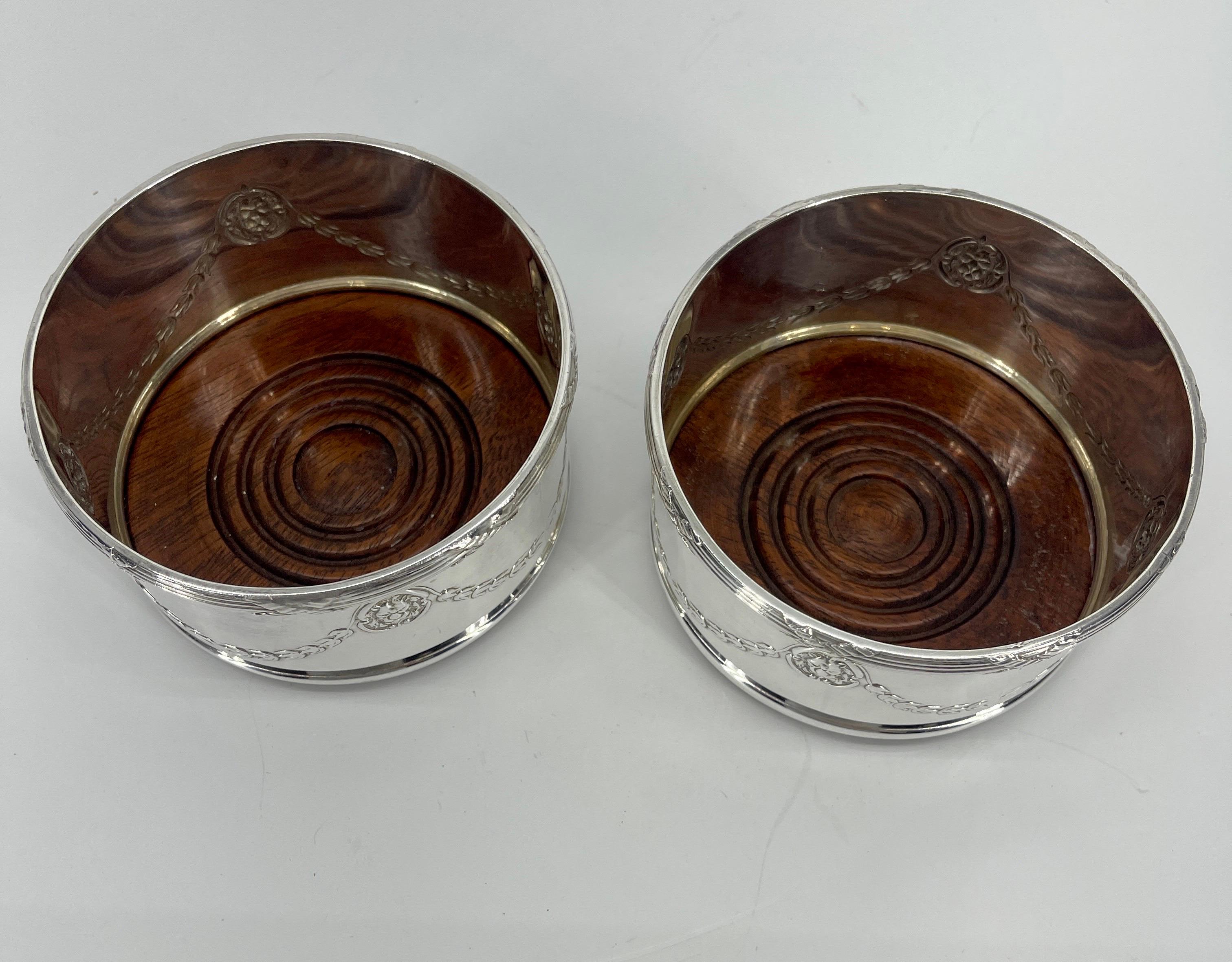 20th Century Pair of Silver Plate Wine Coasters on Bombay Sides For Sale