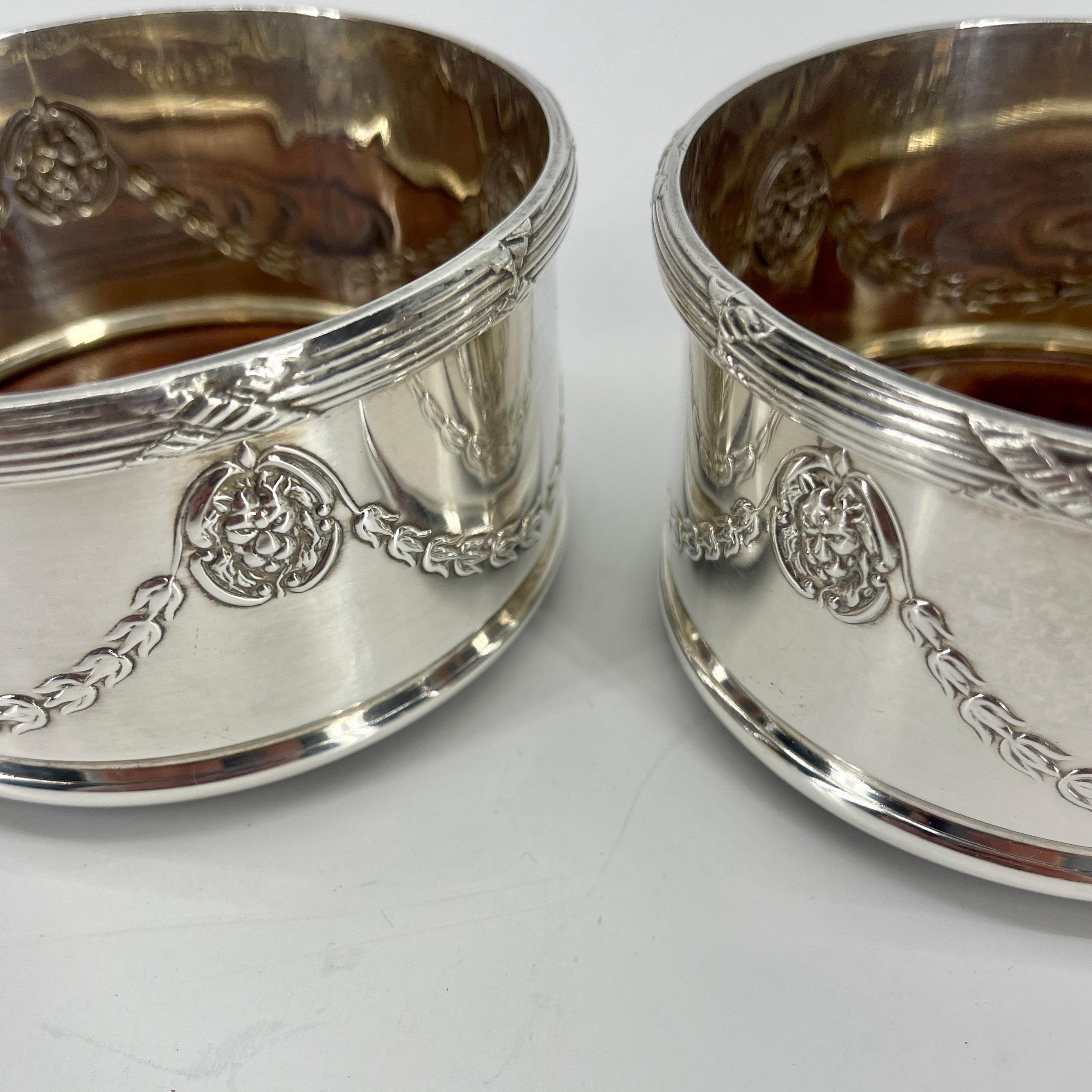 Pair of Silver Plate Wine Coasters on Bombay Sides For Sale 1