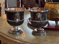 Pair of Silver Plate Wine Coolers With Lion-Mask Ring Handles