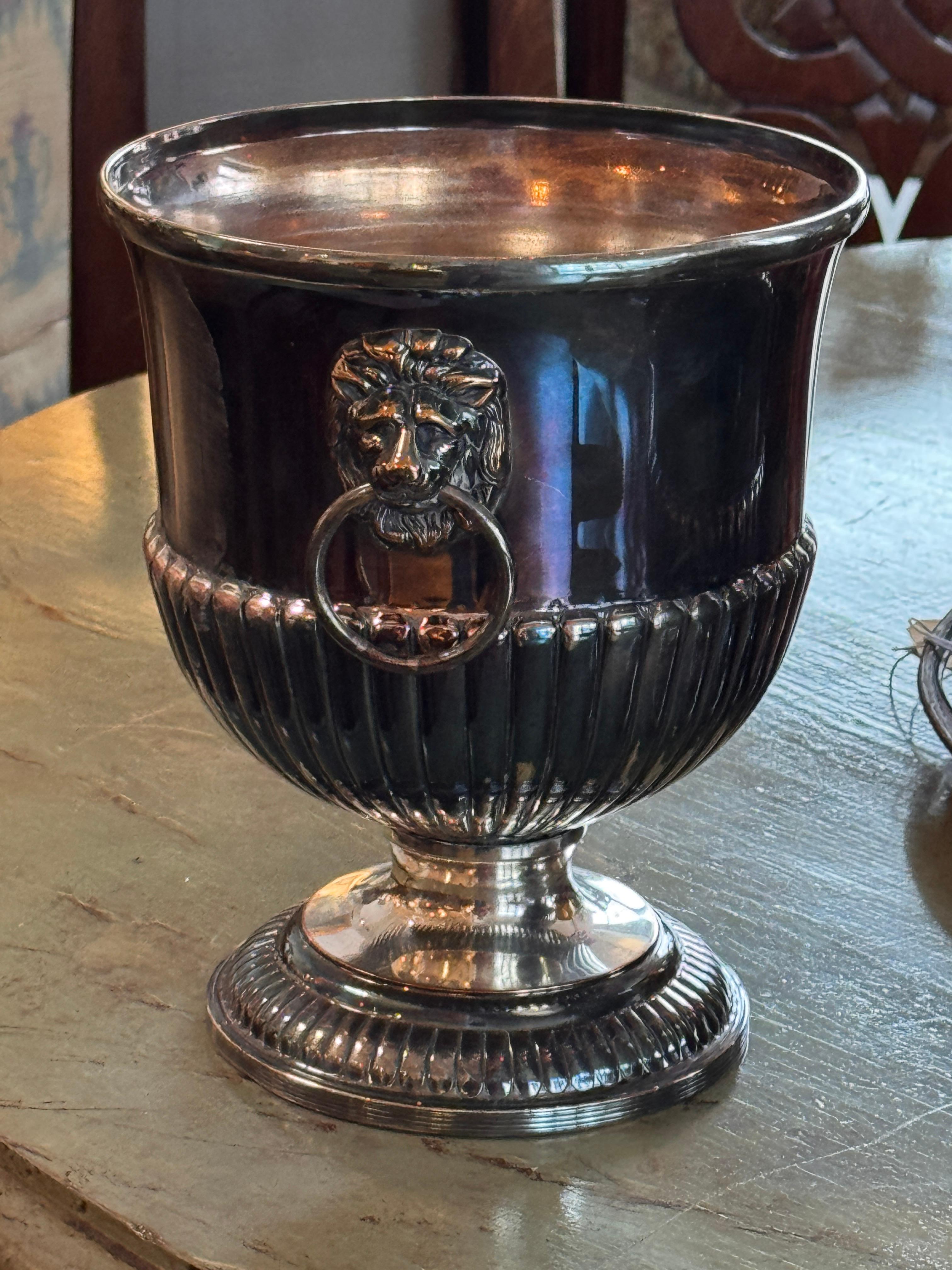 19th Century Pair of Silver Plate Wine Coolers With Lion-Mask Ring Handles For Sale