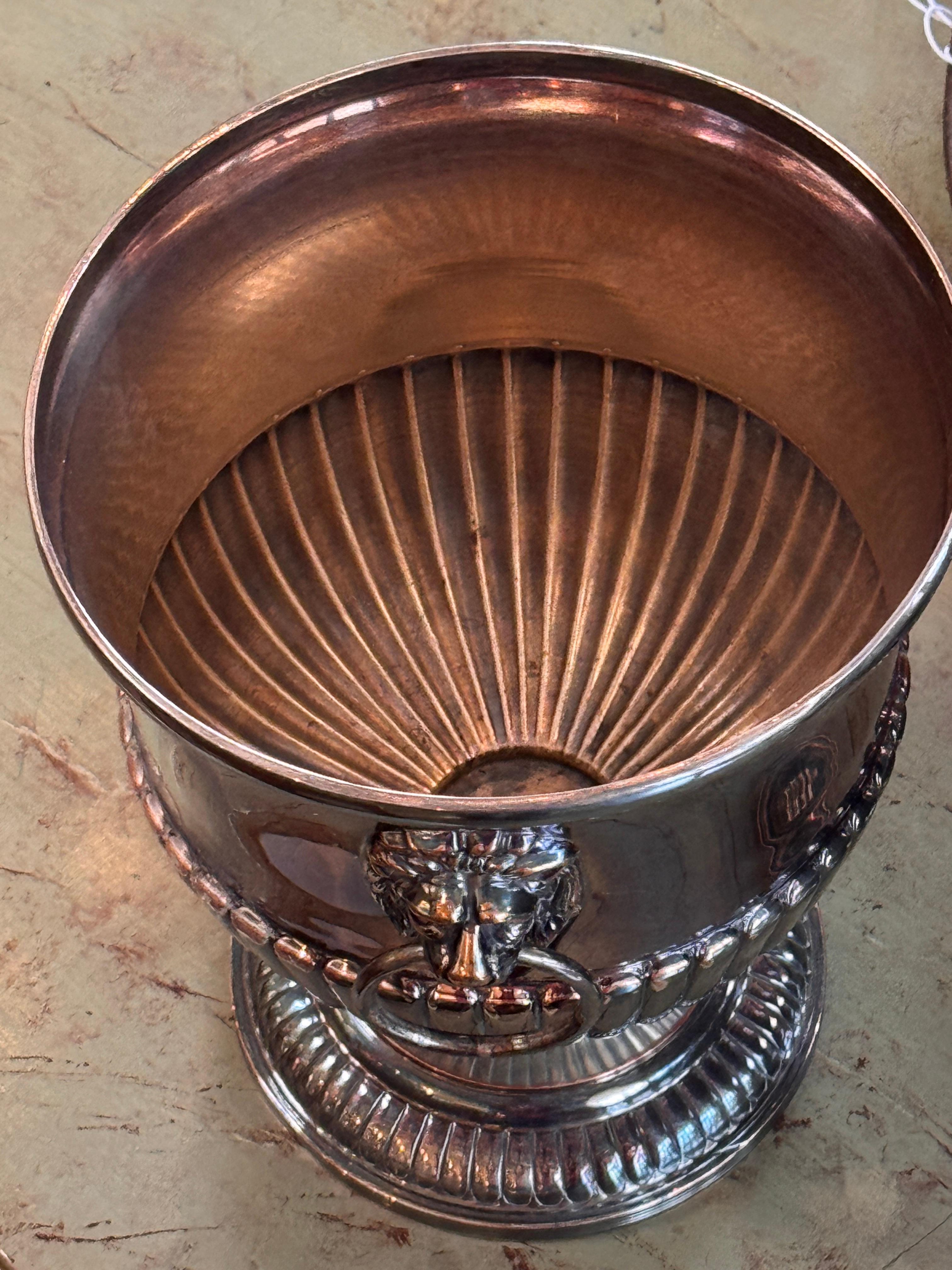 Pair of Silver Plate Wine Coolers With Lion-Mask Ring Handles For Sale 1