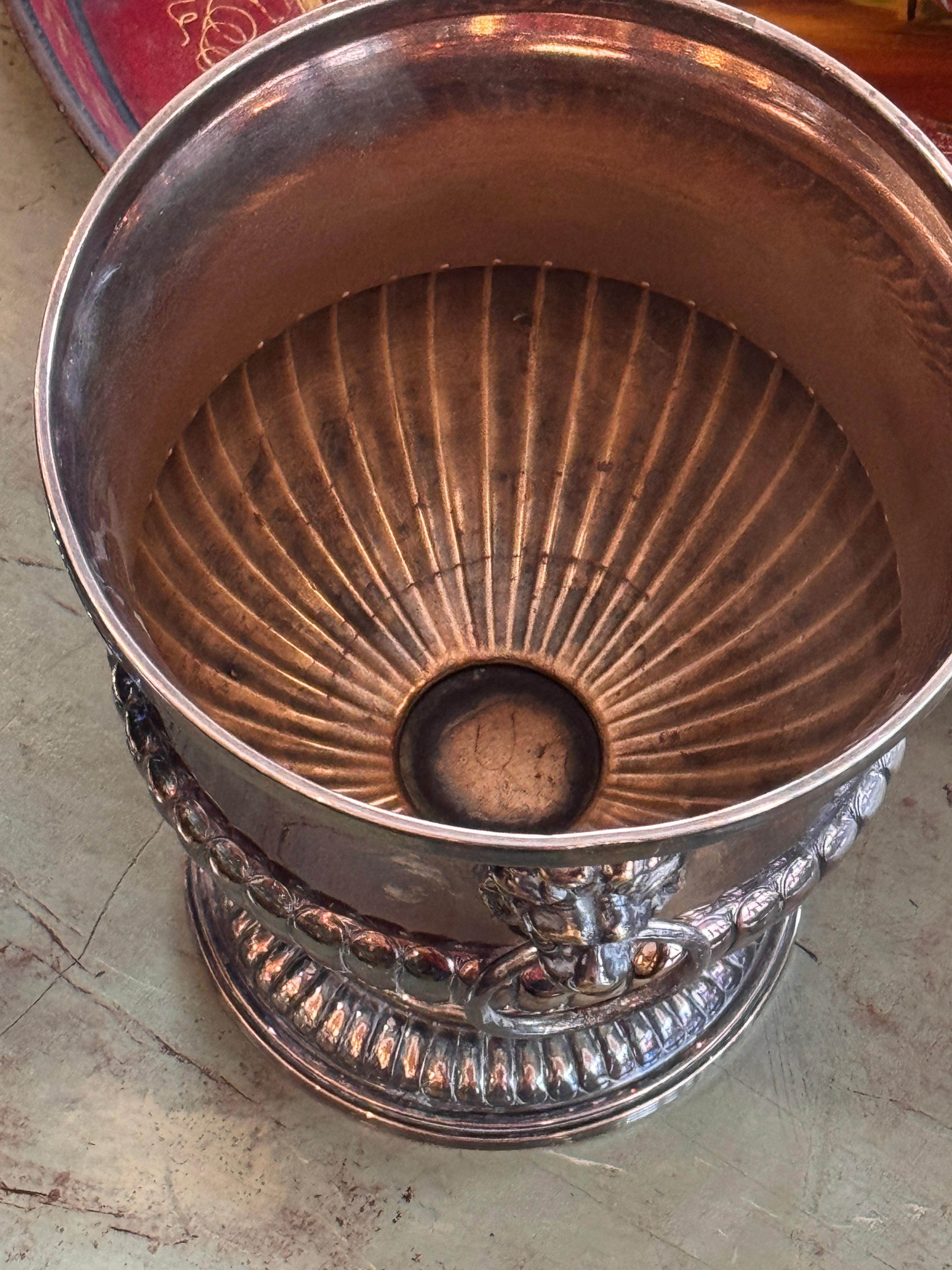 Pair of Silver Plate Wine Coolers With Lion-Mask Ring Handles For Sale 2