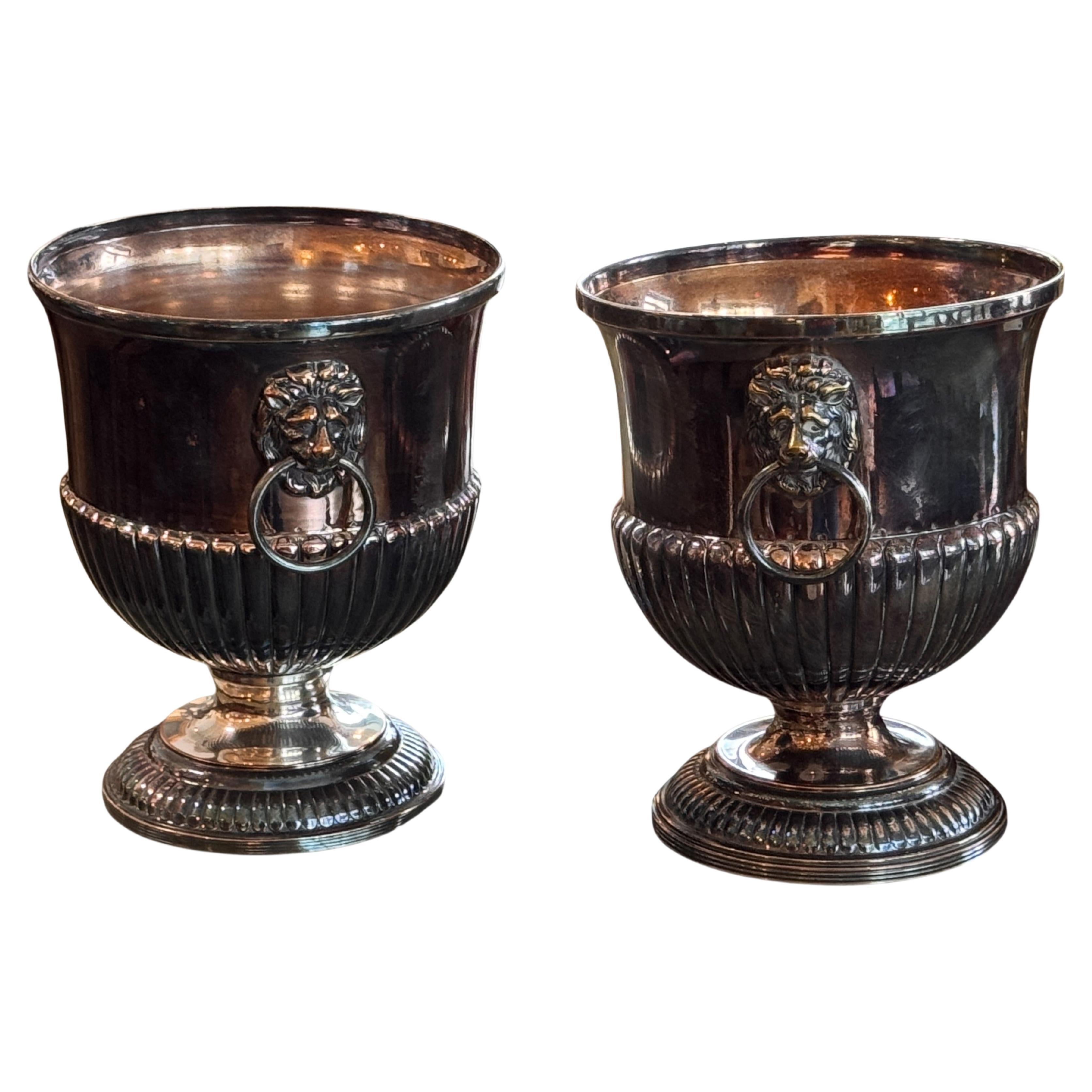 Pair of Silver Plate Wine Coolers With Lion-Mask Ring Handles