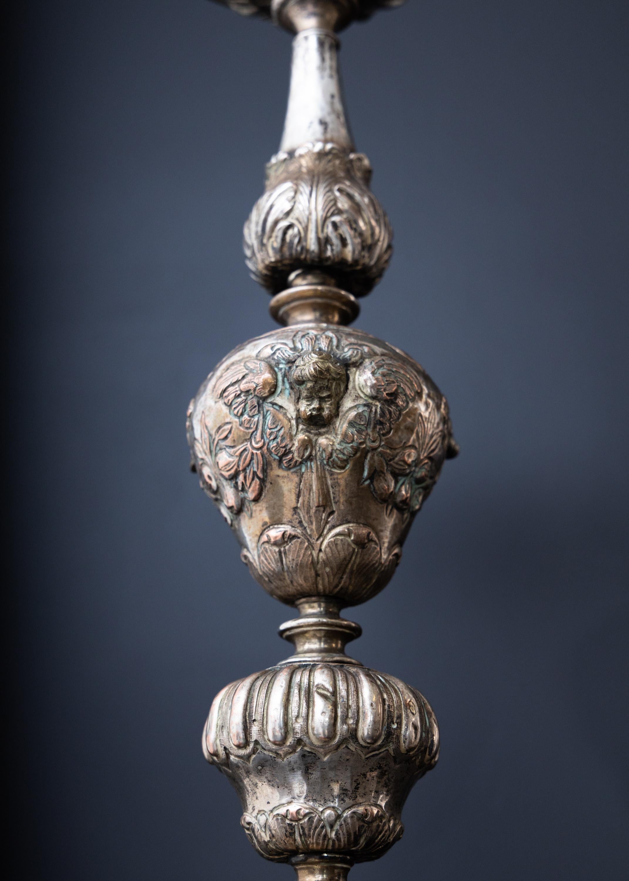 Pair of Silver-Plated Altar Candlesticks, Italy, 17th Century 1