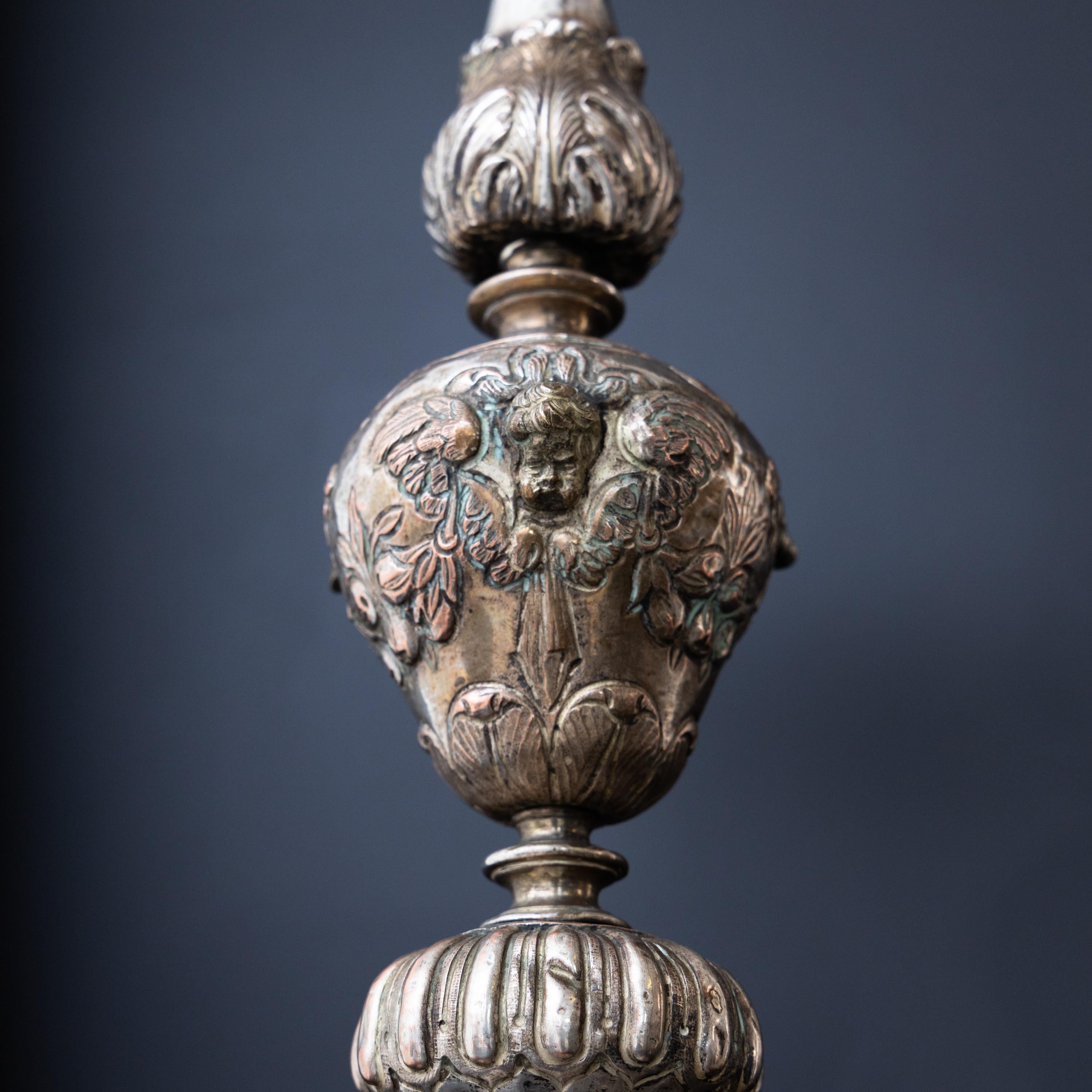 Pair of Silver-Plated Altar Candlesticks, Italy, 17th Century 2