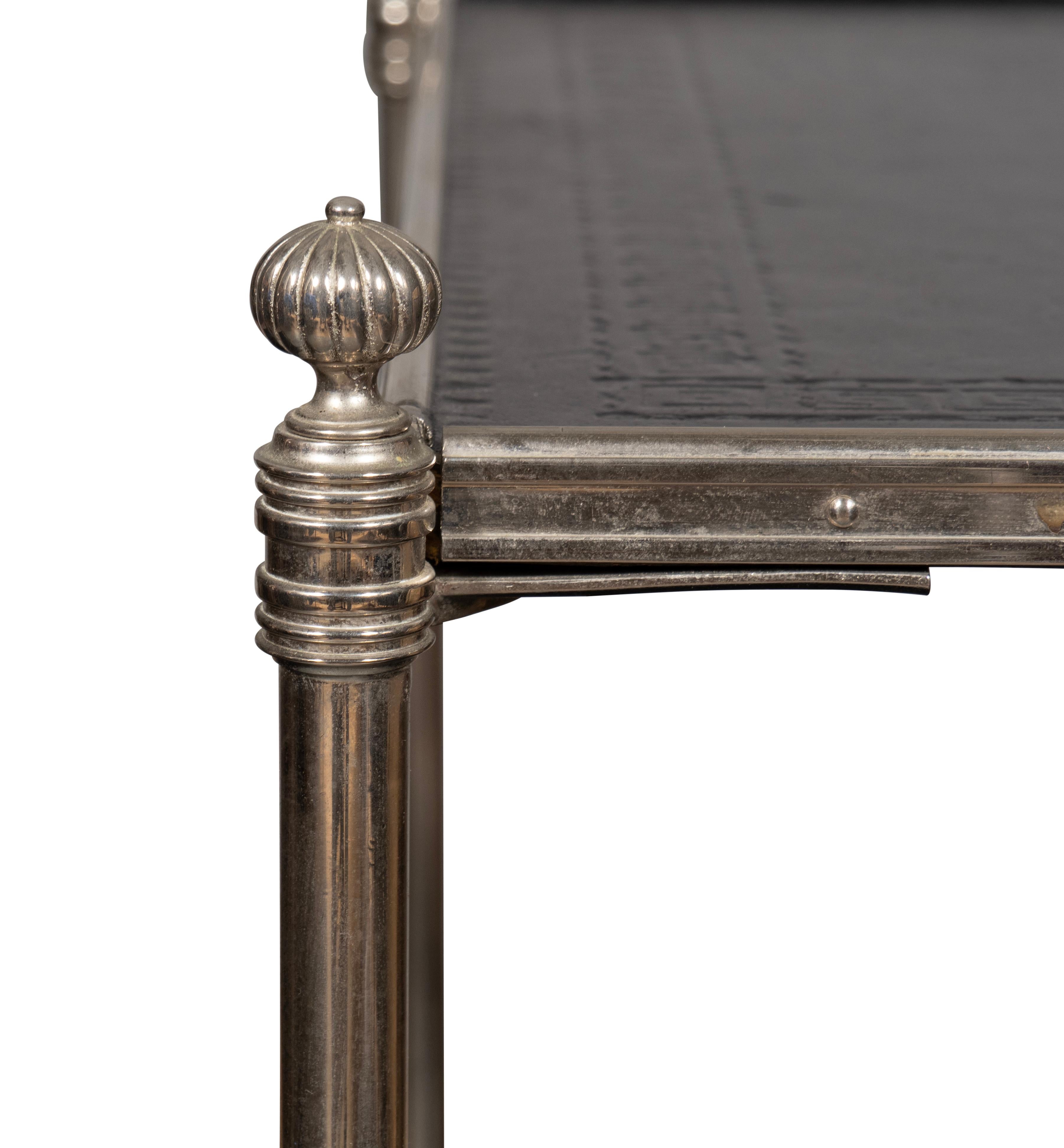 Pair Of Silver Plated And Leather End Tables 6
