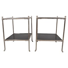 Pair Of Silver Plated And Leather End Tables
