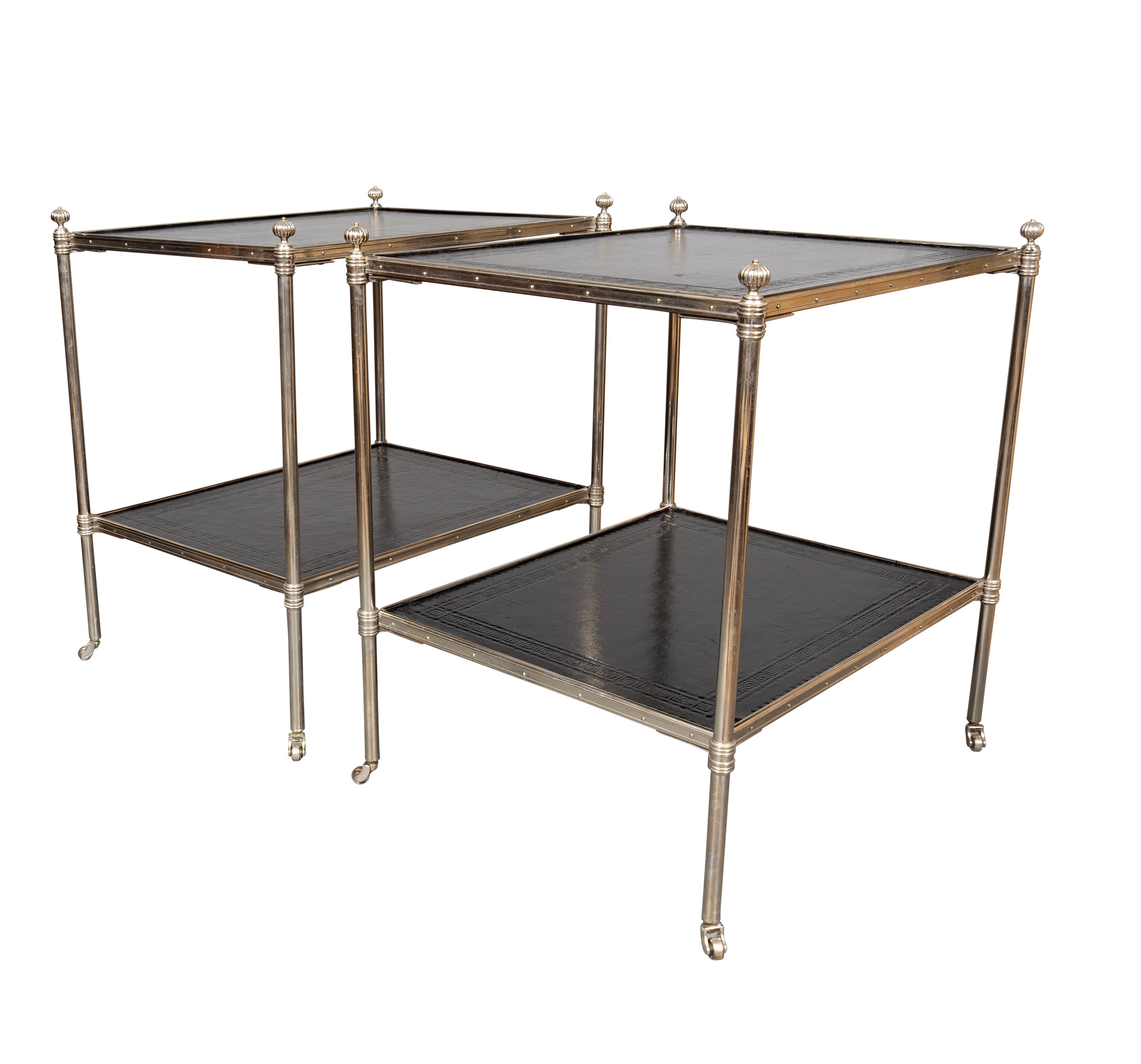 Pair Of Silver Plated And Leather End Tables 2