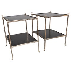 Pair Of Silver Plated And Leather End Tables