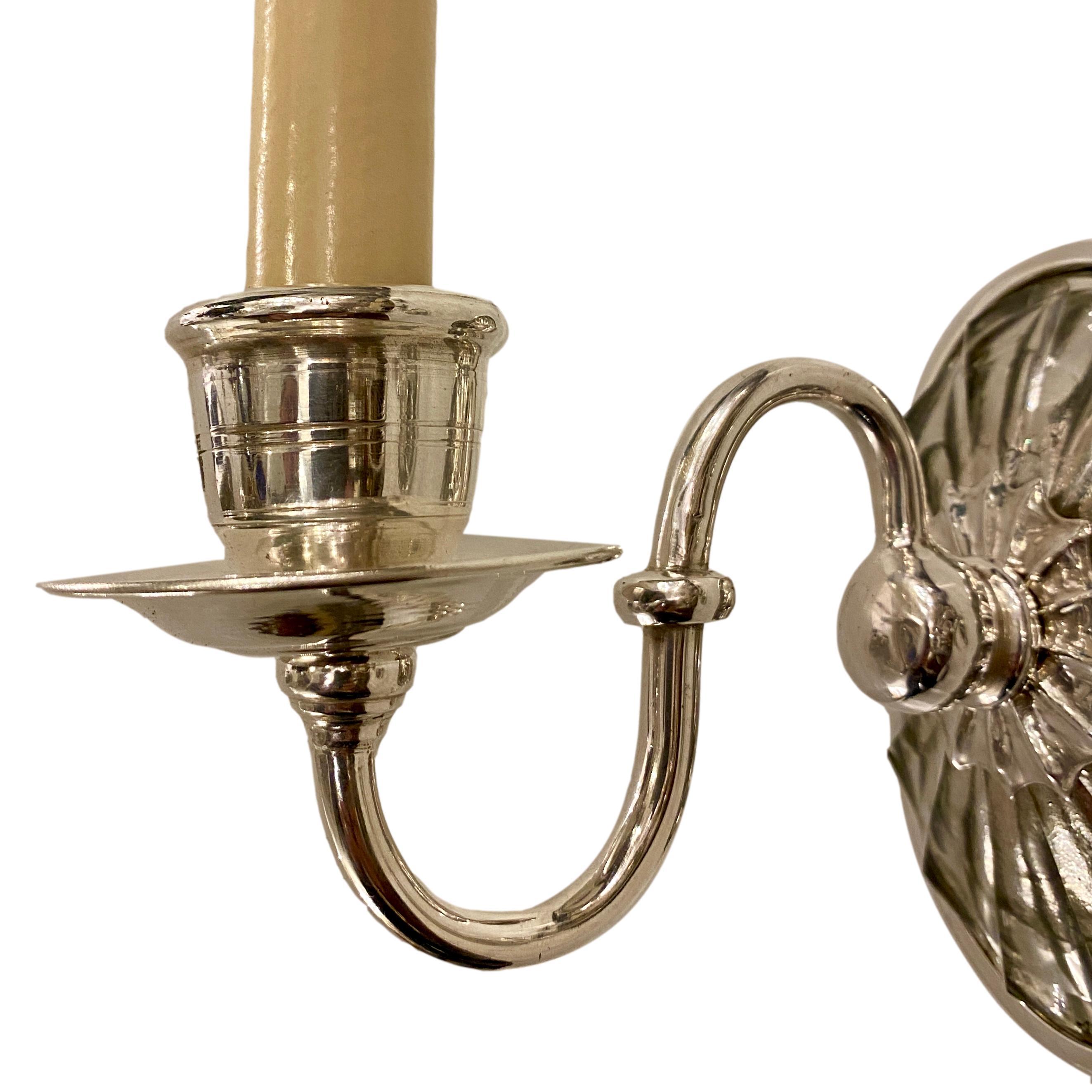 Molded Pair of Silver Plated Art Deco Sconces For Sale