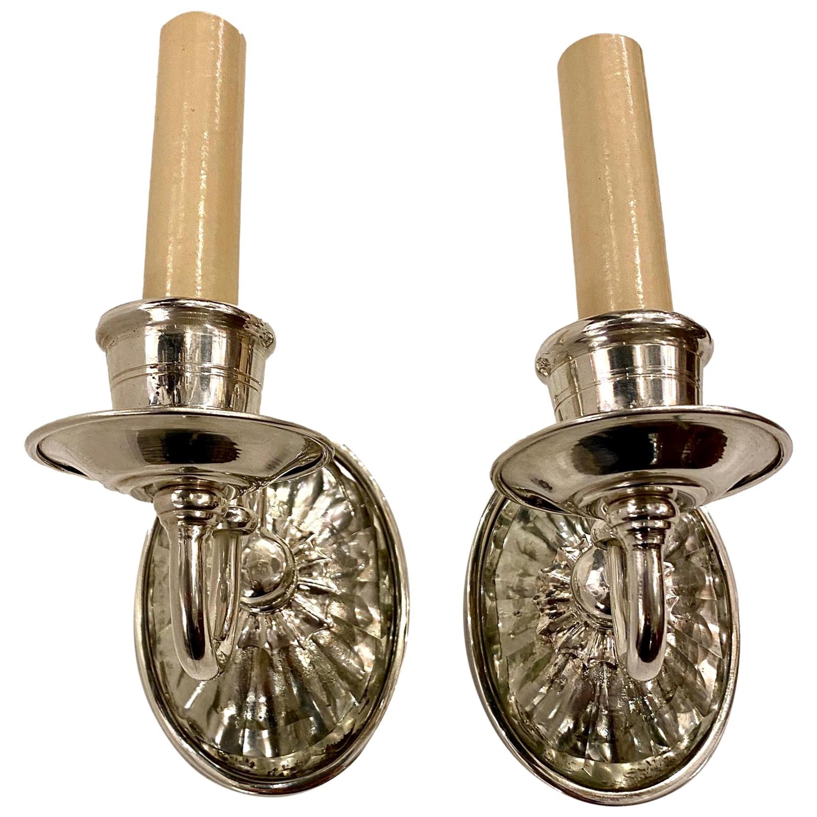 Pair of Silver Plated Art Deco Sconces For Sale