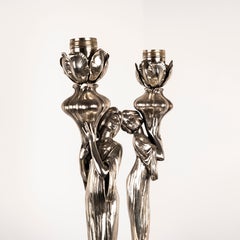 Coppia di lampade da tavolo in stile Art Nouveau argentato di WMF