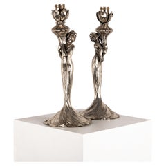 Pair of silver plated Art Nouveau table lamps by WMF