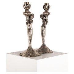 Pareja de lámparas de mesa Art Nouveau plateadas de WMF