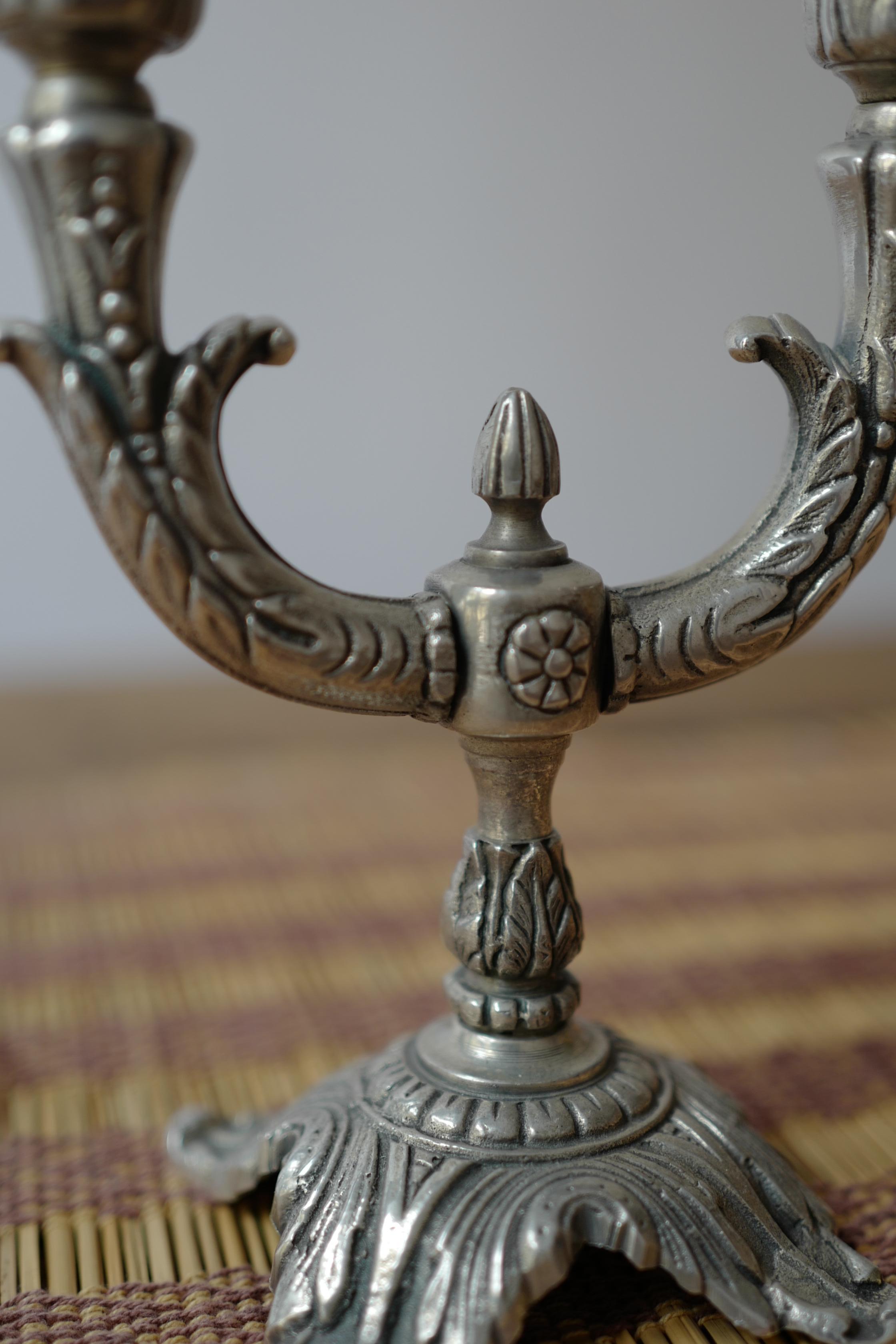 Pair of Silver Plated Bronze 19th Century French Candlesticks For Sale 2